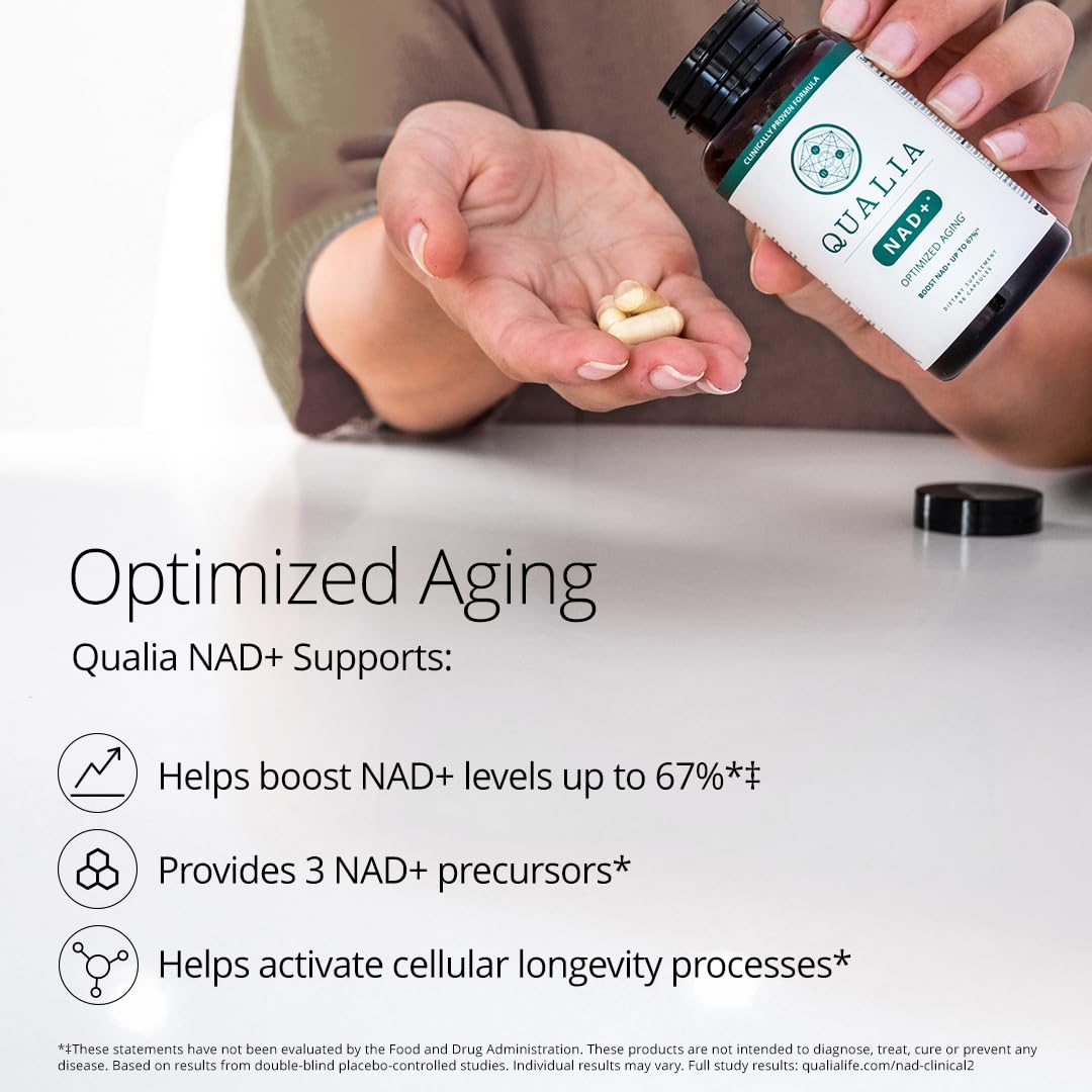 Qualia NAD Supplement — Clinically Proven to Boost NAD+ up to 67%. Optimized Aging, Energy, Focus. Elite NAD+ Booster Ingredients Nicotinamide Riboside (NIAGEN), Niacin, Niacinamide (1 Month Supply) QUALIA LIFE SCIENCES uk supplements