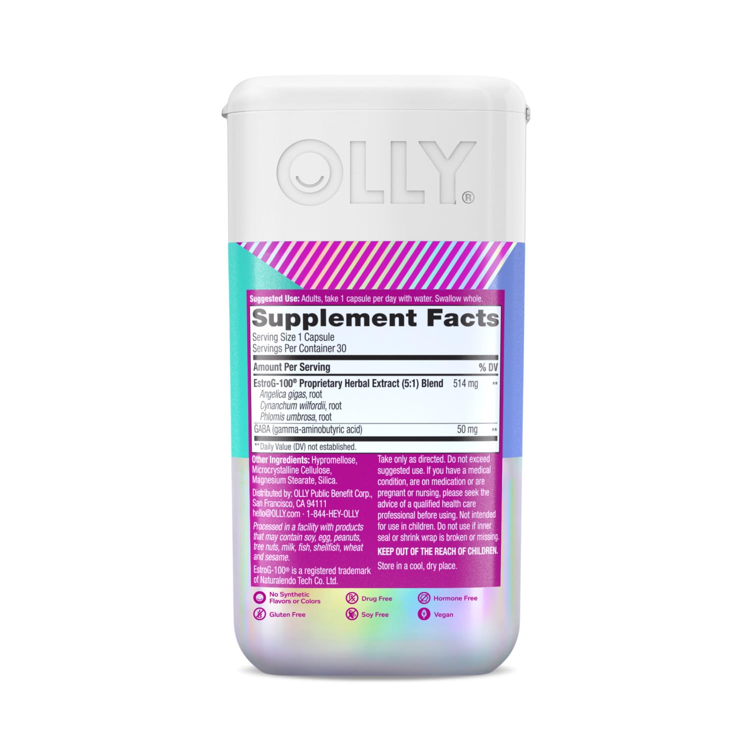 OLLY Mellow Menopause Supplements for Women, Supports Hot Flashes, Vaginal Dryness & Occasional Mood Swings,* Estro-G100®, GABA, Vegan Capsules, 1 Month Supply - 30 Count OLLY uk supplements