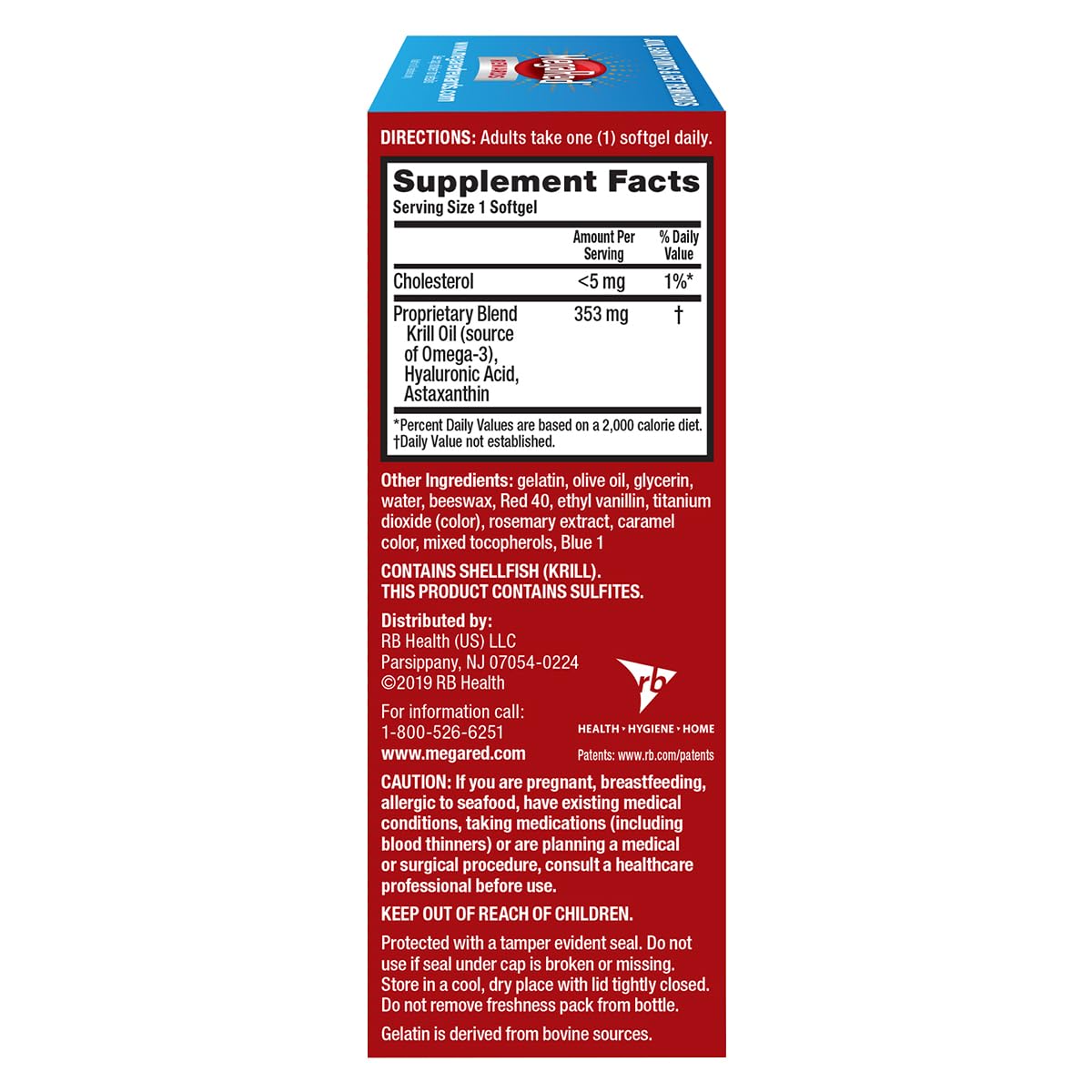 Omega-3 Krill Oil and Joint Supplement - Megared Joint Care 60 softgels - EPA/DHA fatty acids, Antioxidants, Hyaluronic acid, No fishy burp aftertaste as with Fish Oil MegaRed uk supplements