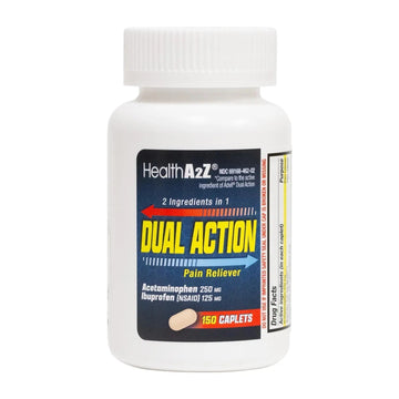 HealthA2Z® Dual Action Pain Relief | Acetaminophen 250mg & Ibuprofen (NSAID) 125mg | Contains Two Medicines | Relief from Headache, Fever & Backache (150 Caplets) HealthA2Z uk supplements