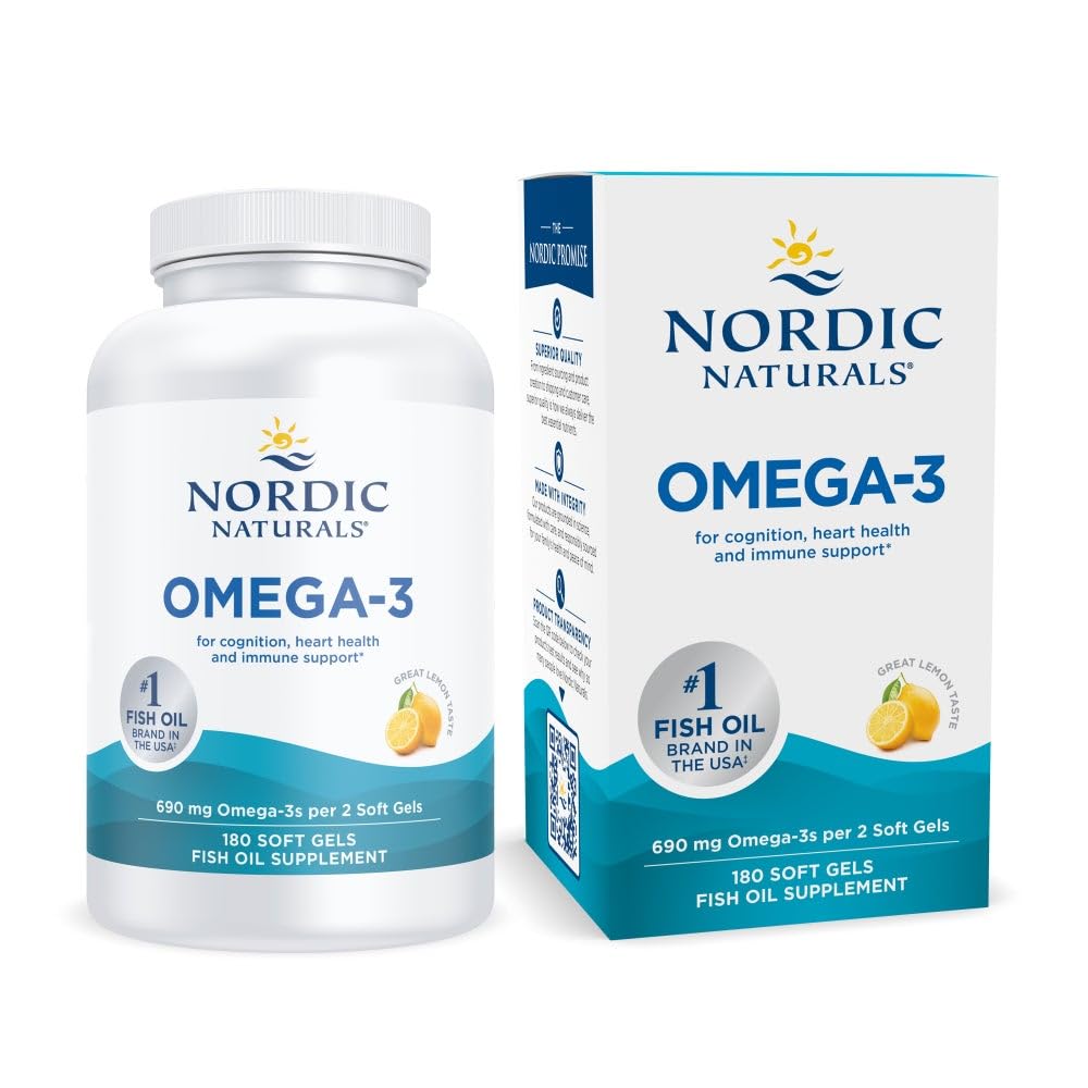 Nordic Naturals Omega-3, Lemon Flavor - 180 Soft Gels - 690 mg Omega-3 - Fish Oil - EPA & DHA - Immune Support, Brain & Heart Health, Optimal Wellness - Non-GMO - 90 Servings Nordic Naturals uk supplements