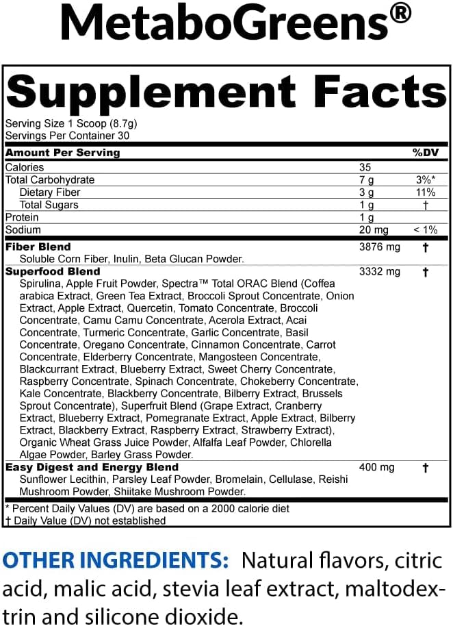 BioTrust Metabo Greens Superfood Powder - Super Greens Powder, Fruit & Veggie Blend with Clinically Studied Spectra - Non GMO, Soy Free, Gluten Free, Dairy Free, Energizing Berry Flavor (30 Servings) BioTrust uk supplements