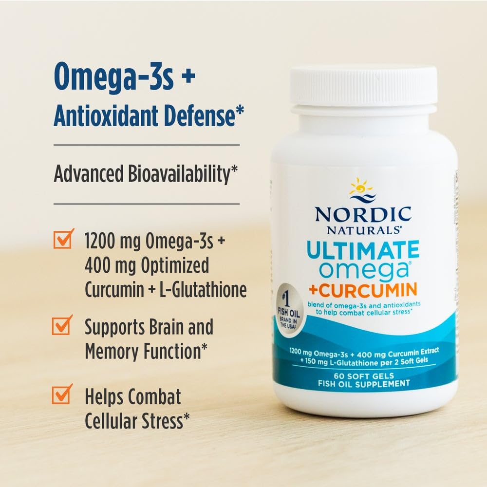 Nordic Naturals Omega Curcumin, Lemon - 60 Soft Gels - 1200 mg Omega-3 + 400 mg Optimized Curcumin - Combats Cellular Stress - Non-GMO - 30 Servings Nordic Naturals uk supplements