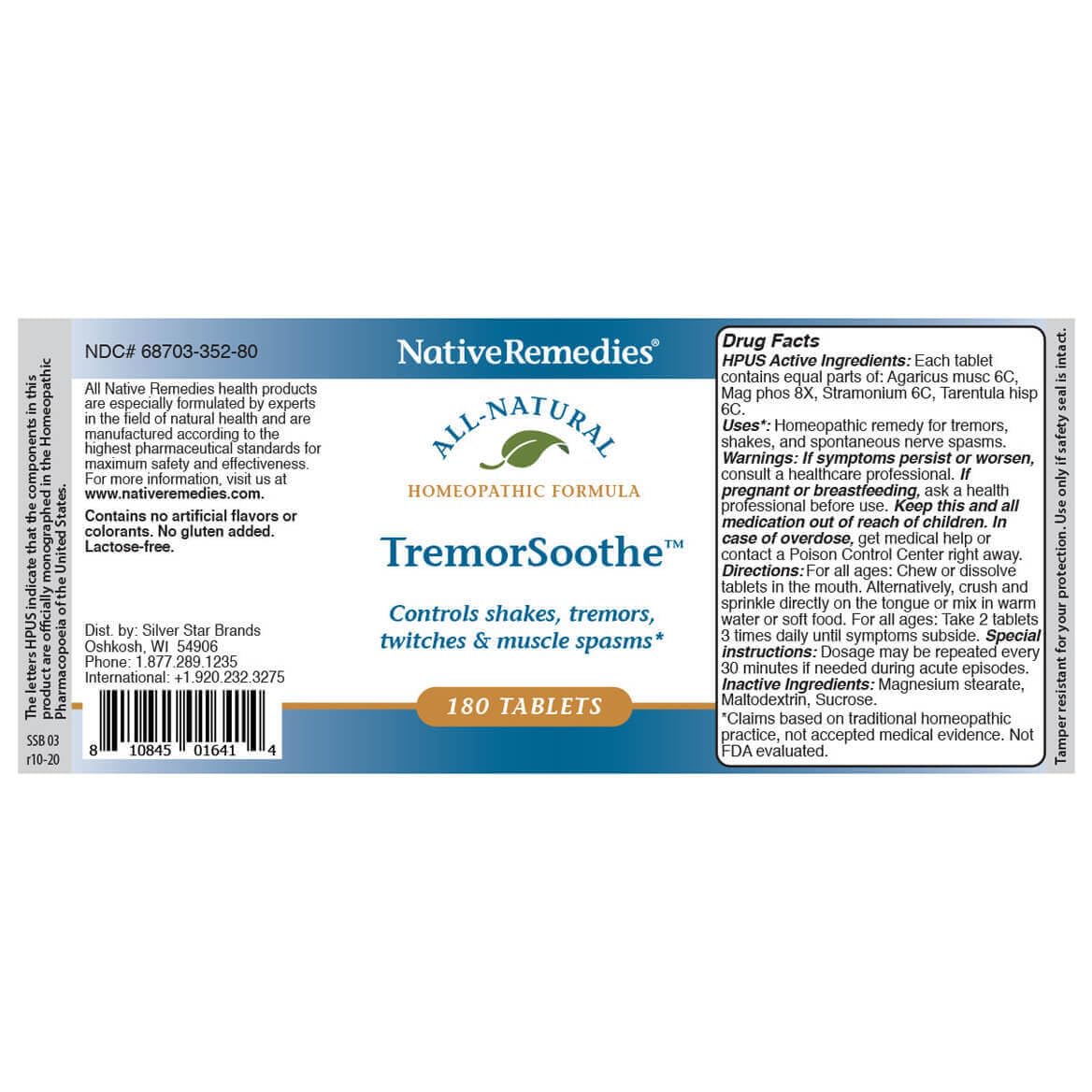 Native Remedies TremorSoothe - Natural Homeopathic Formula to Temporarily Control Shakes, Tremors, Muscle Spasms and Twitches -180 Tablets Native Remedies uk supplements