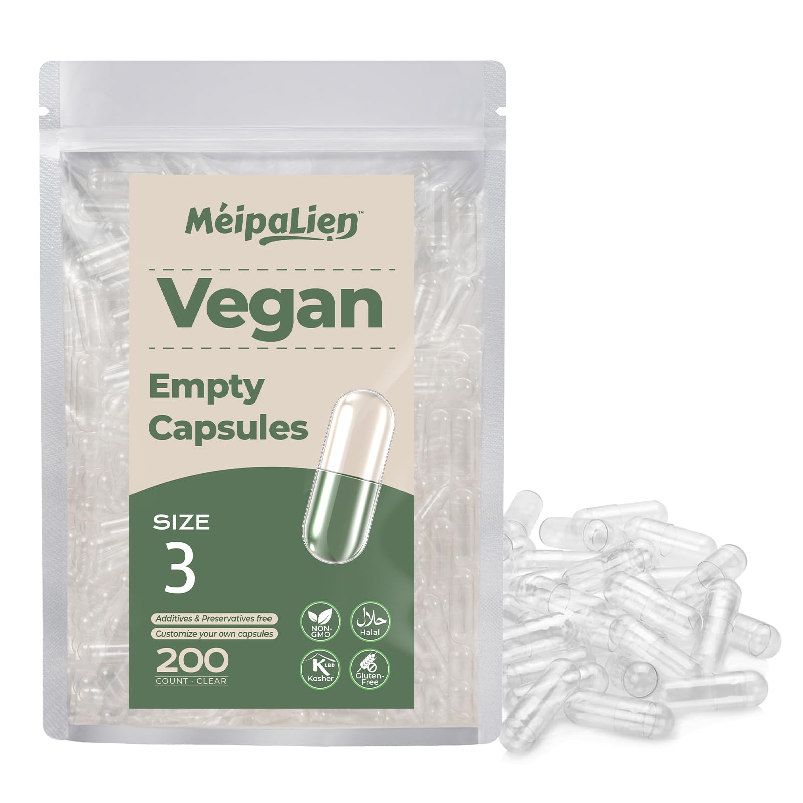 MéipaLien HPMC Empty Capsules Size 3-200 Clear Count Pill Capsules Empty - Plant-Based Cellulose | Vegetarian, Halal, Non-GMO | for DIY Supplement & Herbal Filling MéipaLien uk supplements
