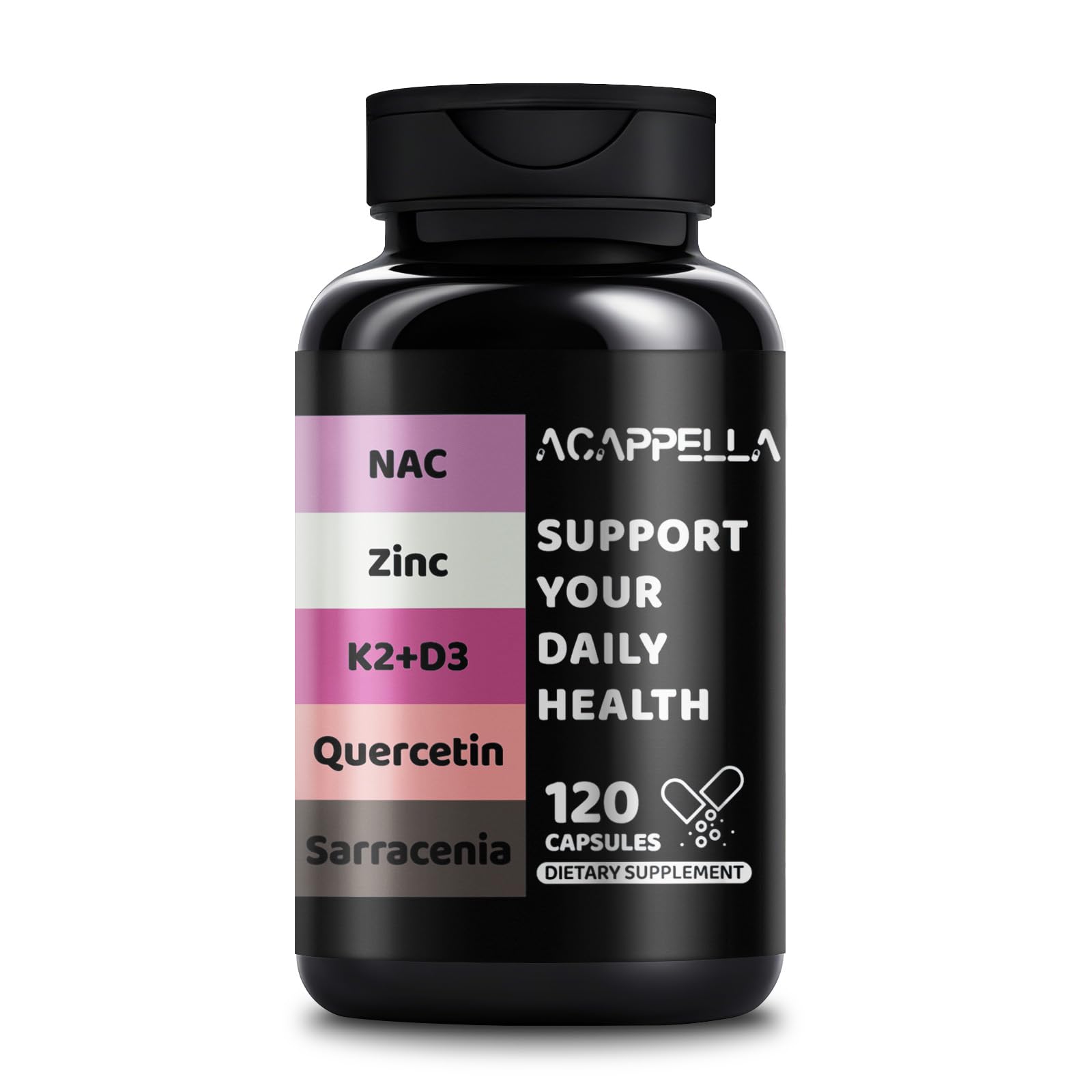 ACAPPELLA N-Acetyl Cysteine Vitamin D3 K2 Zinc Quercetin Sarracenia Purpurea NAC Supplement with Elderberry Holy Basil Bee Propolis Bromelain L-Lysin for Men & Women (1) ACAPPELLA uk supplements