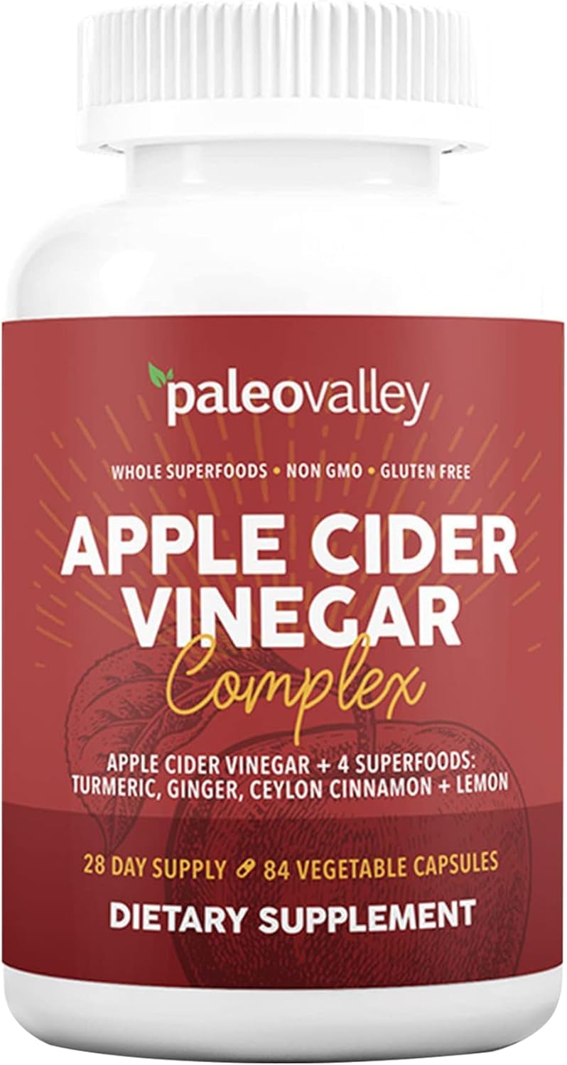 Paleovalley Apple Cider Vinegar Complex with Superfoods - Turmeric, Ginger, Ceylon Cinnamon and Lemon - 84 Vegetable Capsules Paleovalley uk supplements