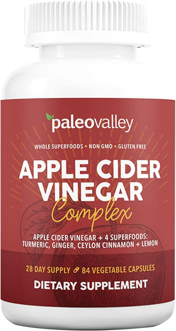 Paleovalley Apple Cider Vinegar Complex with Superfoods - Turmeric, Ginger, Ceylon Cinnamon and Lemon - 84 Vegetable Capsules Paleovalley uk supplements