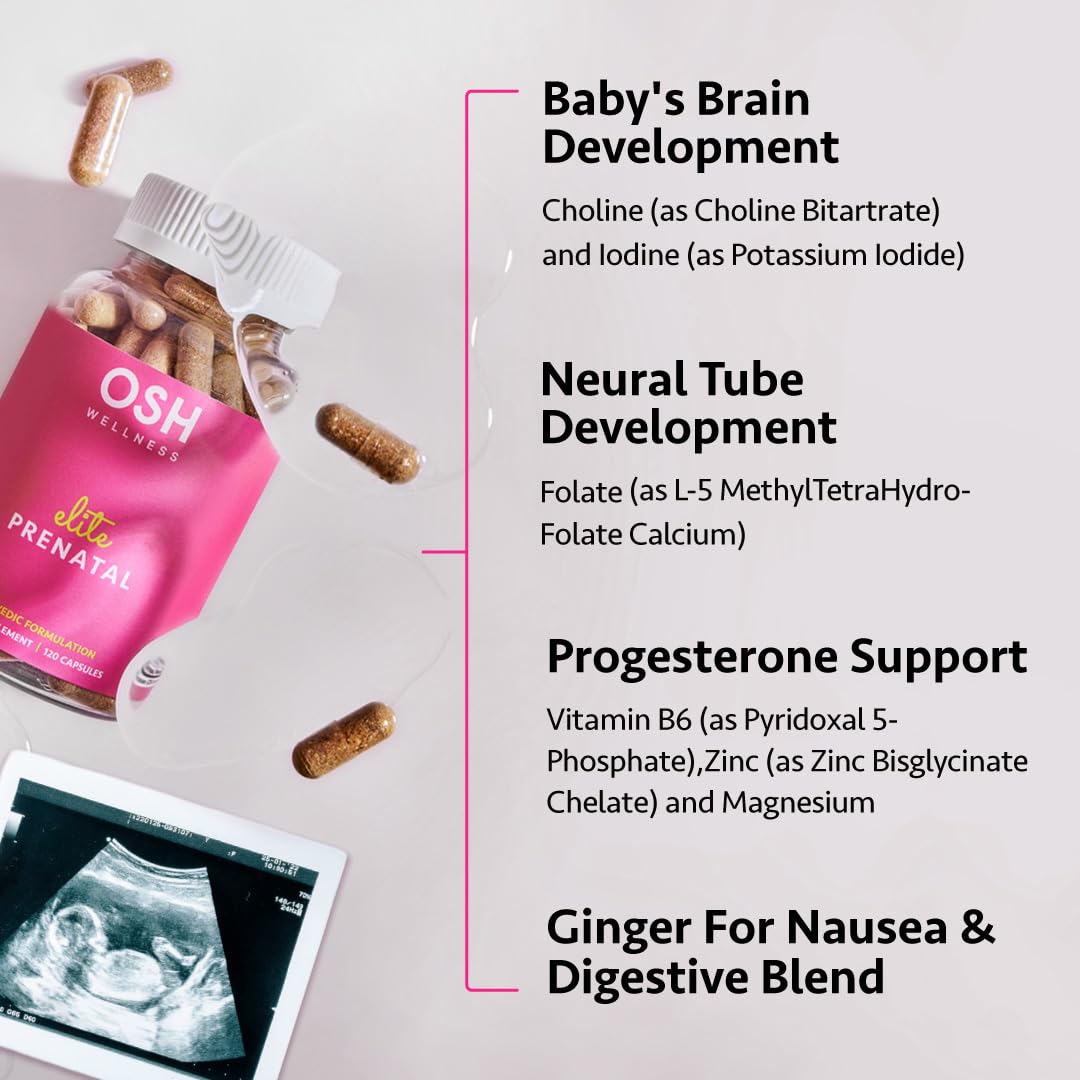Ayurvedic Elite Prenatal Vitamins with Folate, Choline, Iron, Iodine & more | Made in USA | Optimal Bioavailability | Supports Baby's Growth and Brain Development | 30 Day Supply - OSH Wellness Freshly Moms uk supplements