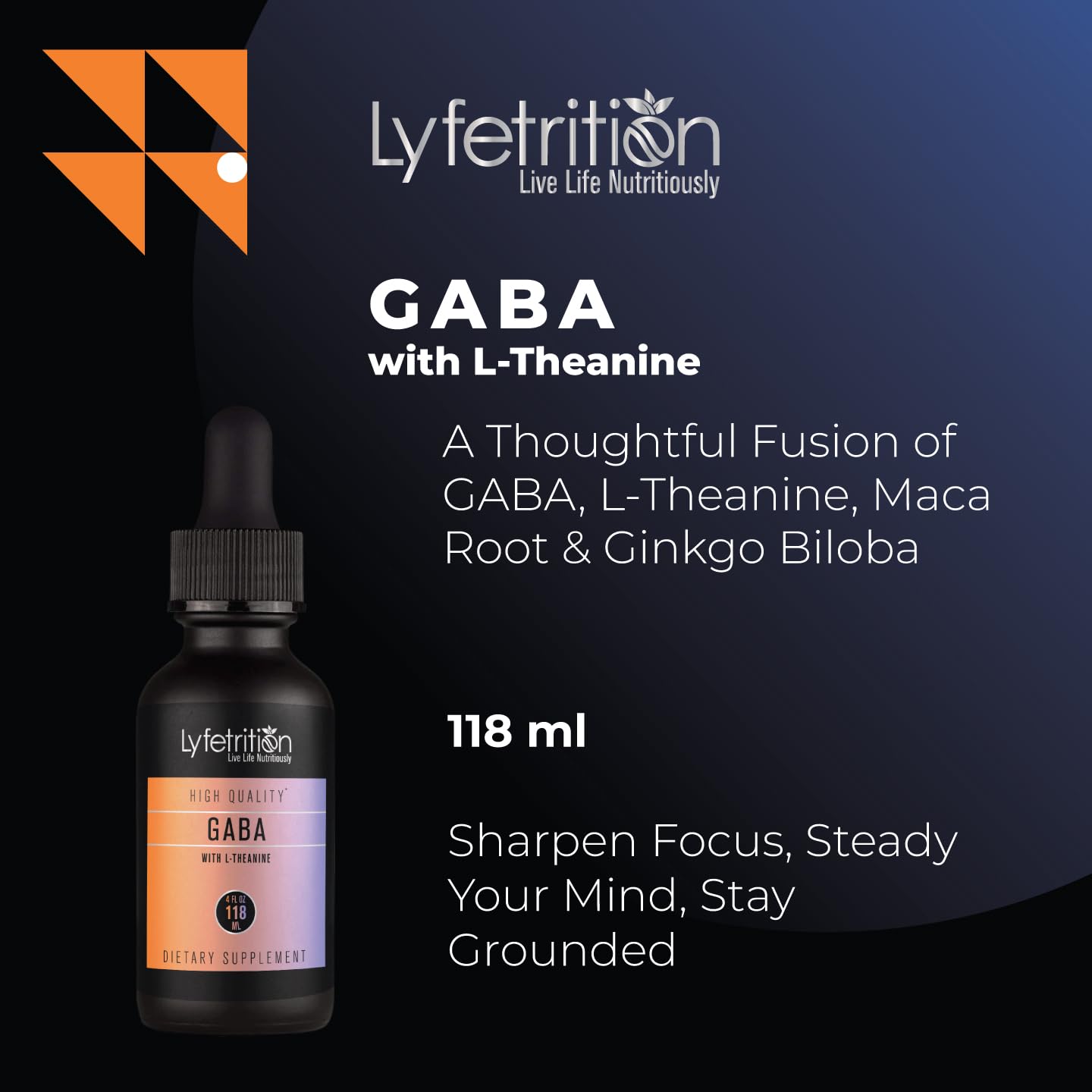 Lyfetrition GABA with L-Theanine, Ginkgo Biloba (Salisburia biloba) Extract, Organic Peruvian MACA Root (Lepidium meyenii) Extract, 118 ml, 4 FL Oz Liquid, 220 Servings, Made in USA, Quick Absorption Lyfetrition uk supplements
