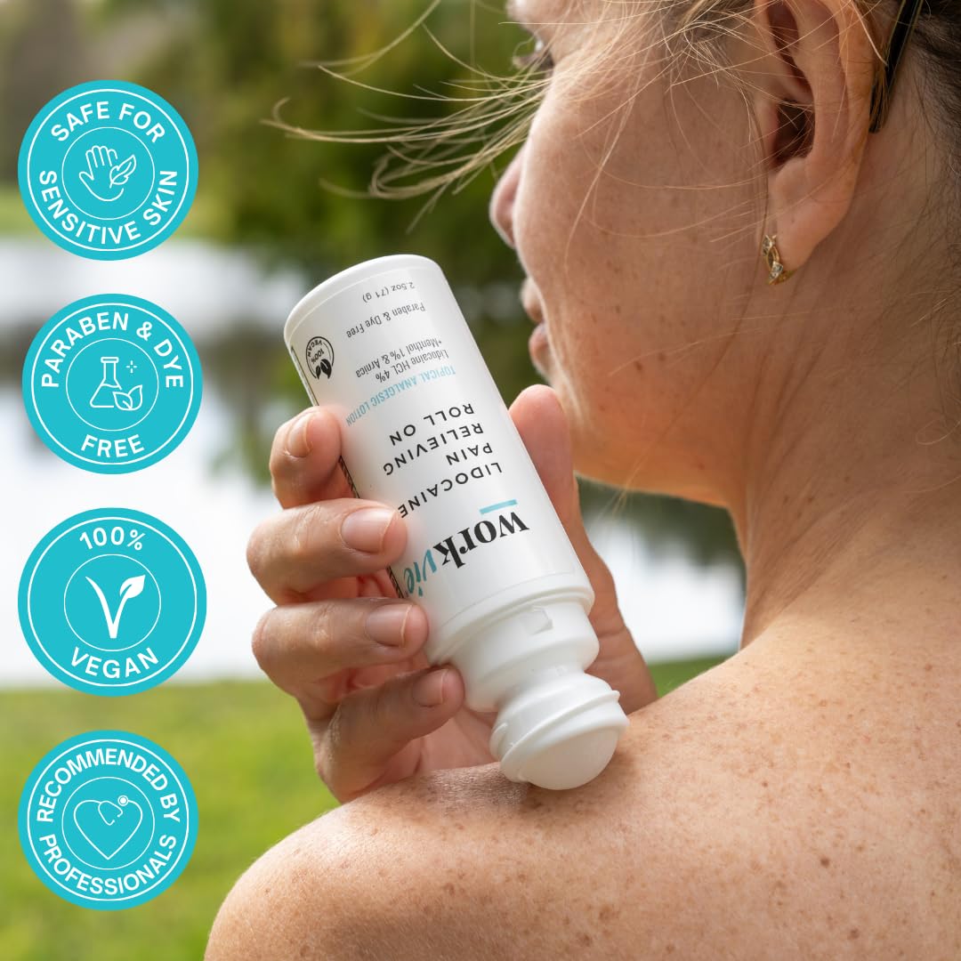 Workvie Lidocaine Roll On Pain Relief Cream 2pk Maximum Strength - Arnica, Menthol, Aloe Vera - Soothing Relief for Muscles and Joints - Sensitive Skin Friendly Workvie uk supplements