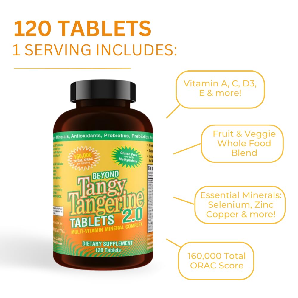 Youngevity Beyond Tangy Tangerine 2.0 Multi-Vitamin & Mineral Complex - Made with Natural & Whole Foods | 160,000 ORAC | 120 Tablets | 1 Bottle Youngevity uk supplements