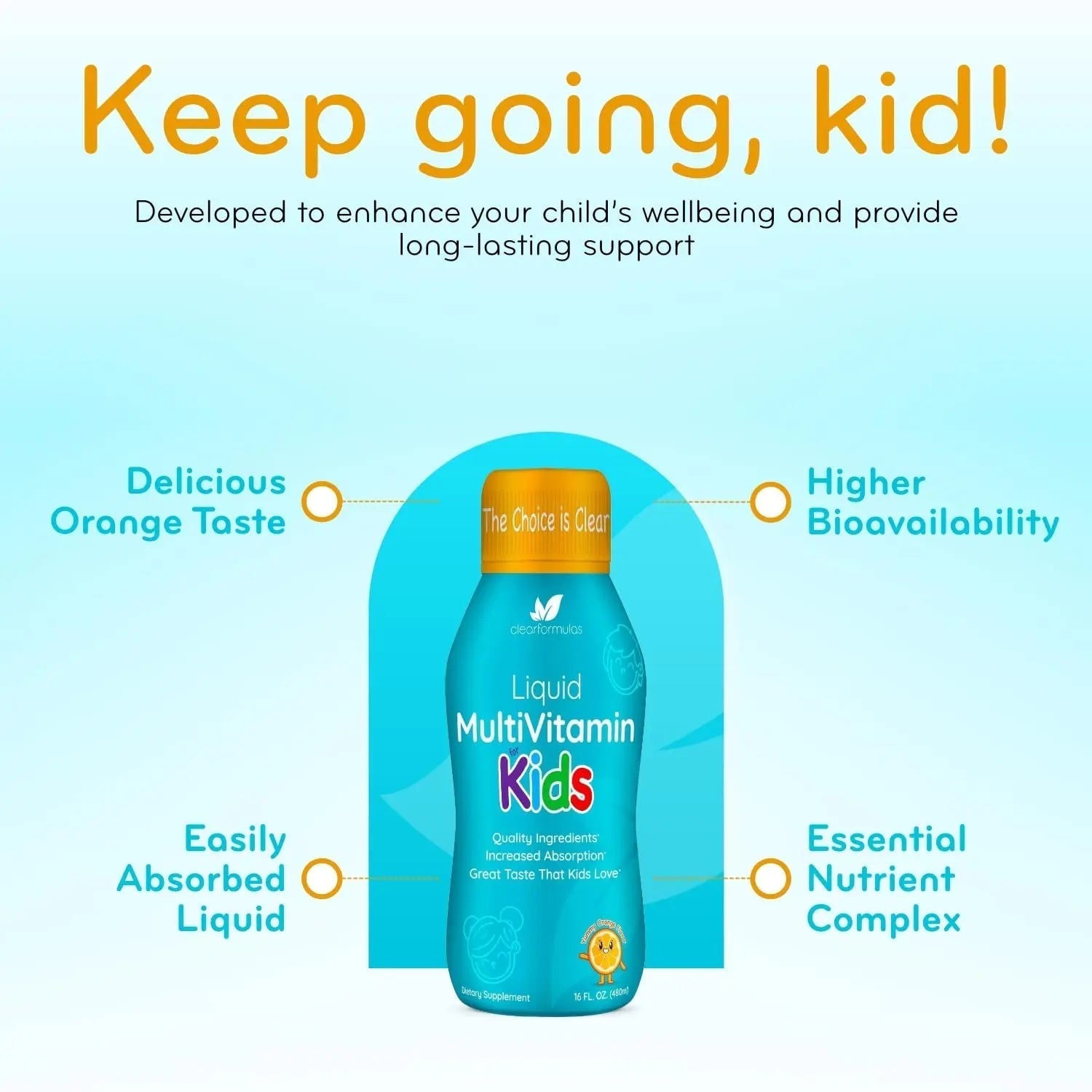 Sugar Free Liquid Multivitamin for Kids - High Absorption Kids Liquid Multivitamin with Vitamins A C D E & B Complex Plus Quercetin Immune Support Complex Clear Formulas uk supplements