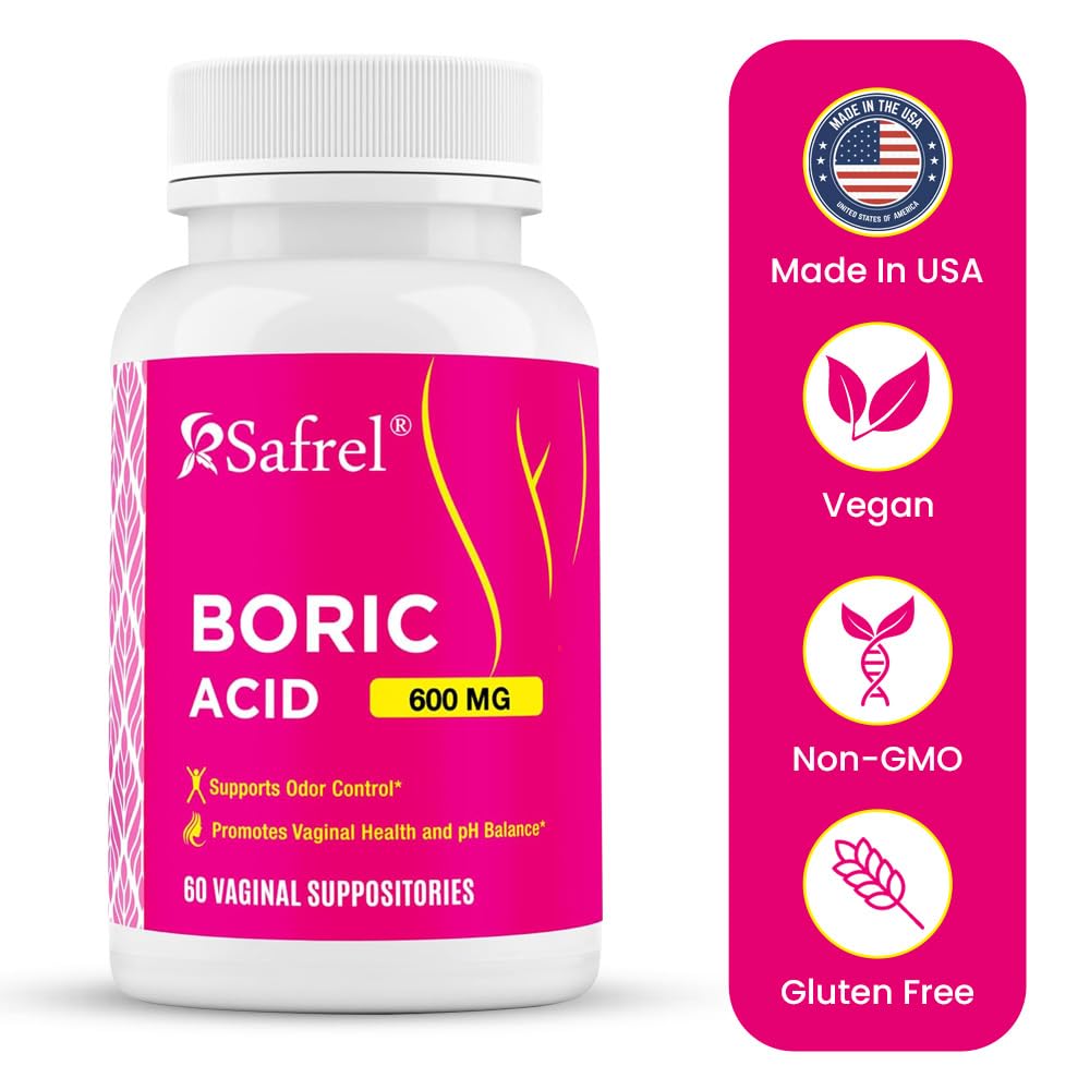 Safrel Boric Acid Vaginal Suppositories - 60 Count (1-Pack) – 100% Pure USA-Made, Supports Intimate Safrel uk supplements
