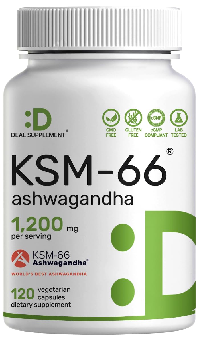 KSM 66 Ashwagandha 1,200mg with Black Pepper, 120 Veggie Capsules – Extra Strength Root Extract – High Absorption – Adaptogenic Supplements for Relaxation, Energy, & Brain Health – Non-GMO DEAL SUPPLEMENT uk supplements