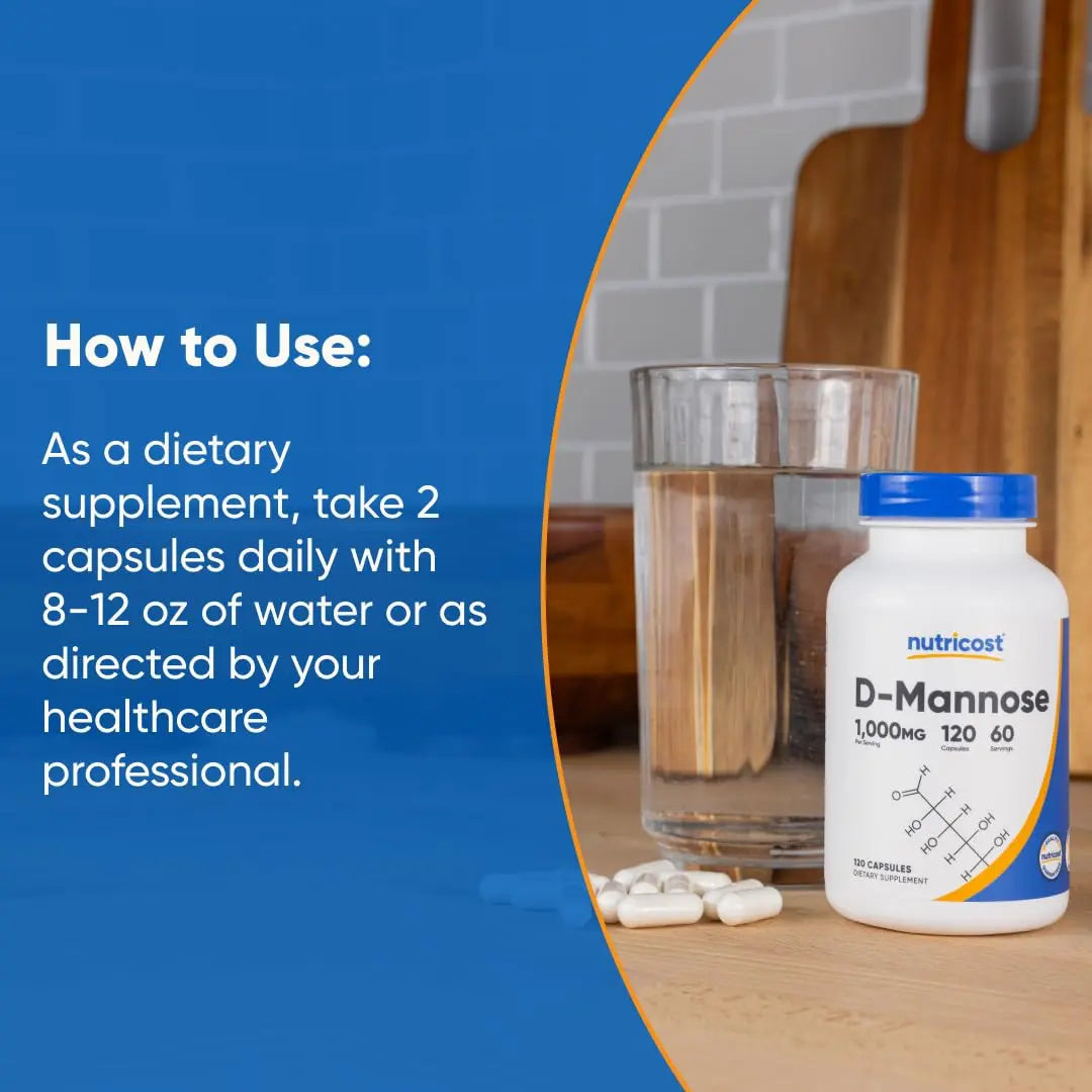 Nutricost D-Mannose 1000mg Per Serving, 120 Capsules - 500mg Per Capsule, Urinary Tract Health, Non-GMO and Gluten Free (Pack of 2) Nutricost uk supplements