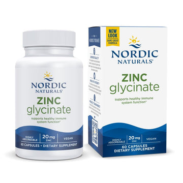 Nordic Naturals Zinc Glycinate - 60 Capsules - 20 mg Highly Absorbable Zinc Glycinate - Optimal Wellness - Non-GMO, Gluten Free, Vegan - 60 Servings Nordic Naturals uk supplements