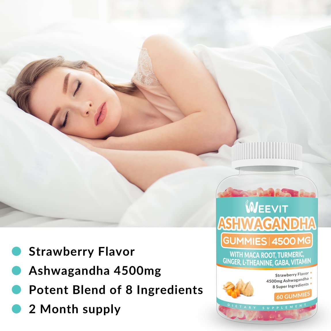 Ashwagandha Gummies 4500mg for Women & Men, Ashwagandha Gummy with Maca Root WEEVIT uk supplements