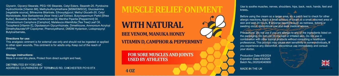 Beeswax and Honey Fast Acting Joint Muscle Bone Cream, Immediate Help for Back, Neck, Hand, Feet, Knee, Shoulder, Topical, Nerve, Plantar, Ankle, Foot Discomfort, Natural Added YOKOBBYES uk supplements