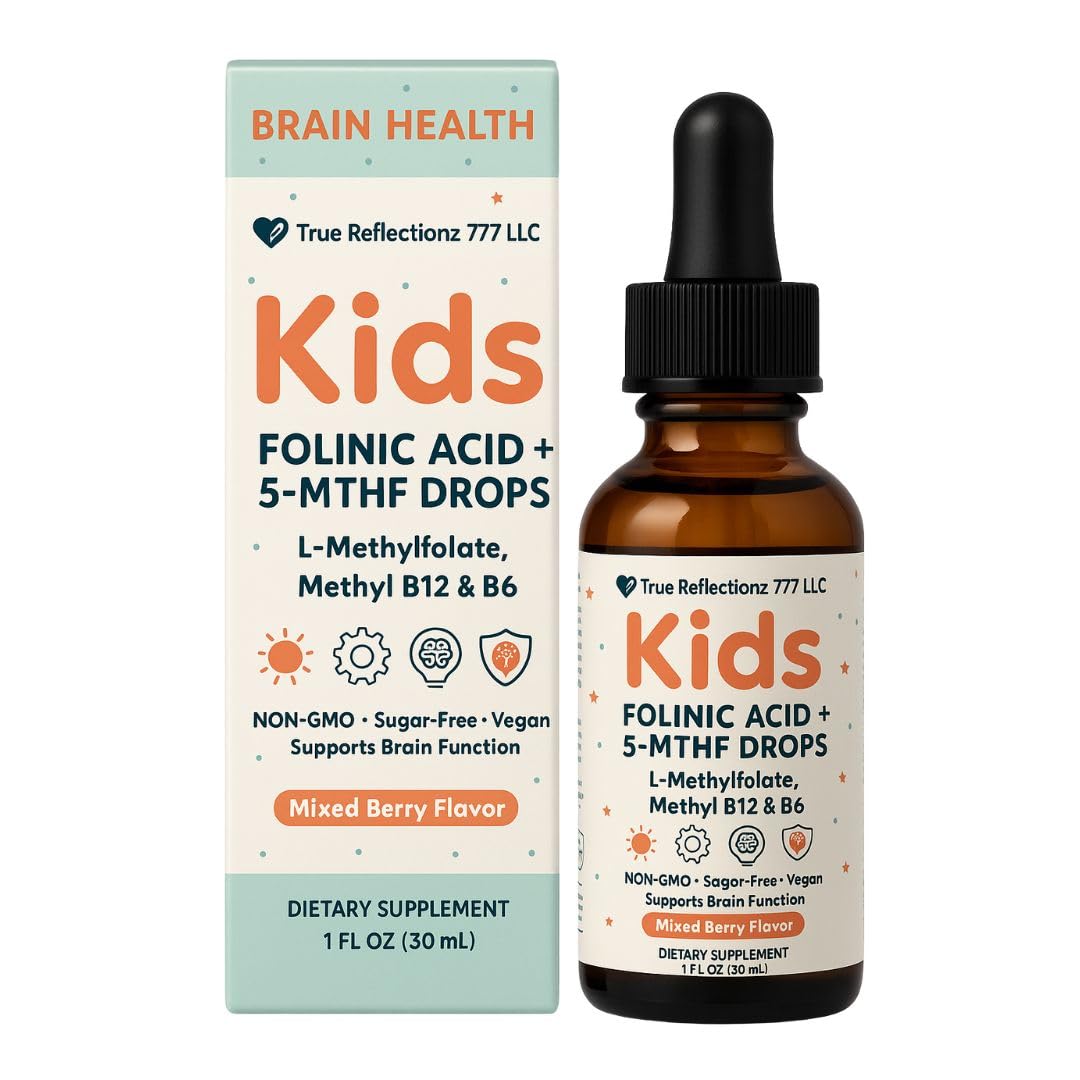 Folinic Acid Drops Kids 800 mcg + L-Methylfolate + B12 +P5P B6 Gentle Methylation Great Taste, Magnesium Glycinate, Vitamin D3 & C Folate Support for Brain,Focus, Mood & Cellular Health 5-MTHF Drops True reflectionz uk supplements
