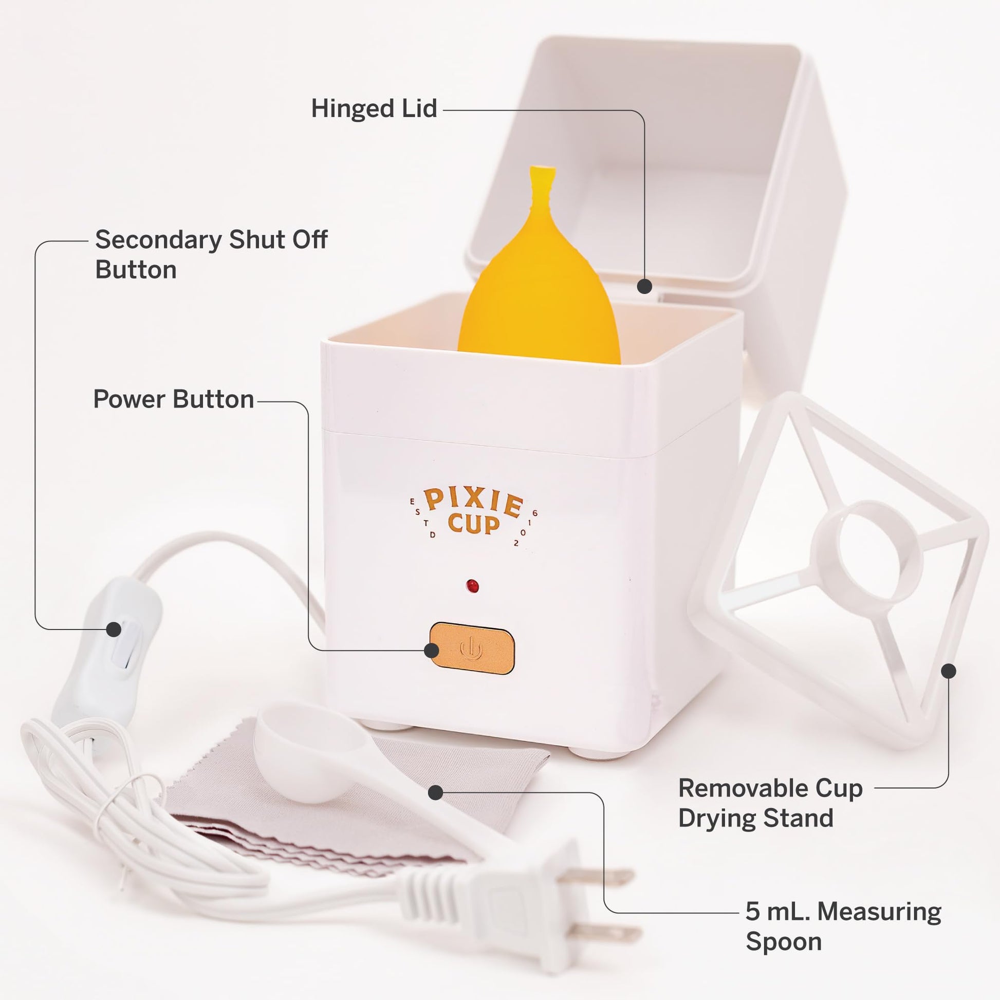 Pixie Menstrual Cup Sterilizer Cleaner Machine - The Only Hinged Lid Steamer & Drying Stand Pixie Cup uk supplements