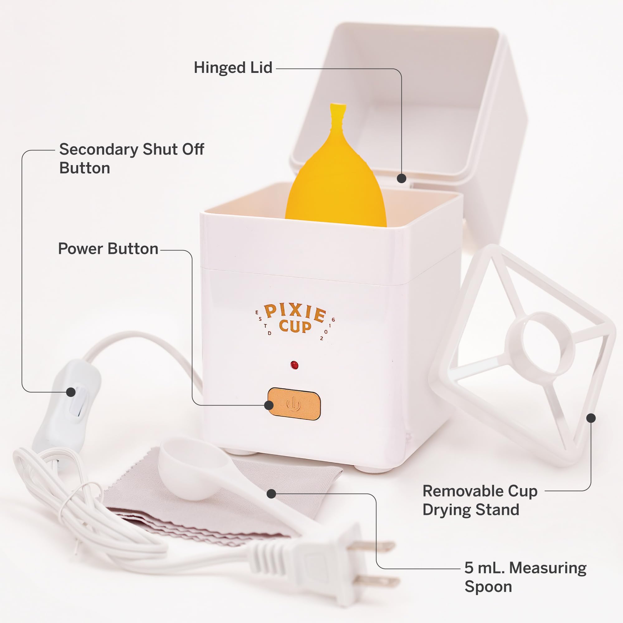Pixie Menstrual Cup Sterilizer Cleaner Machine - The Only Hinged Lid Steamer & Drying Stand Pixie Cup uk supplements