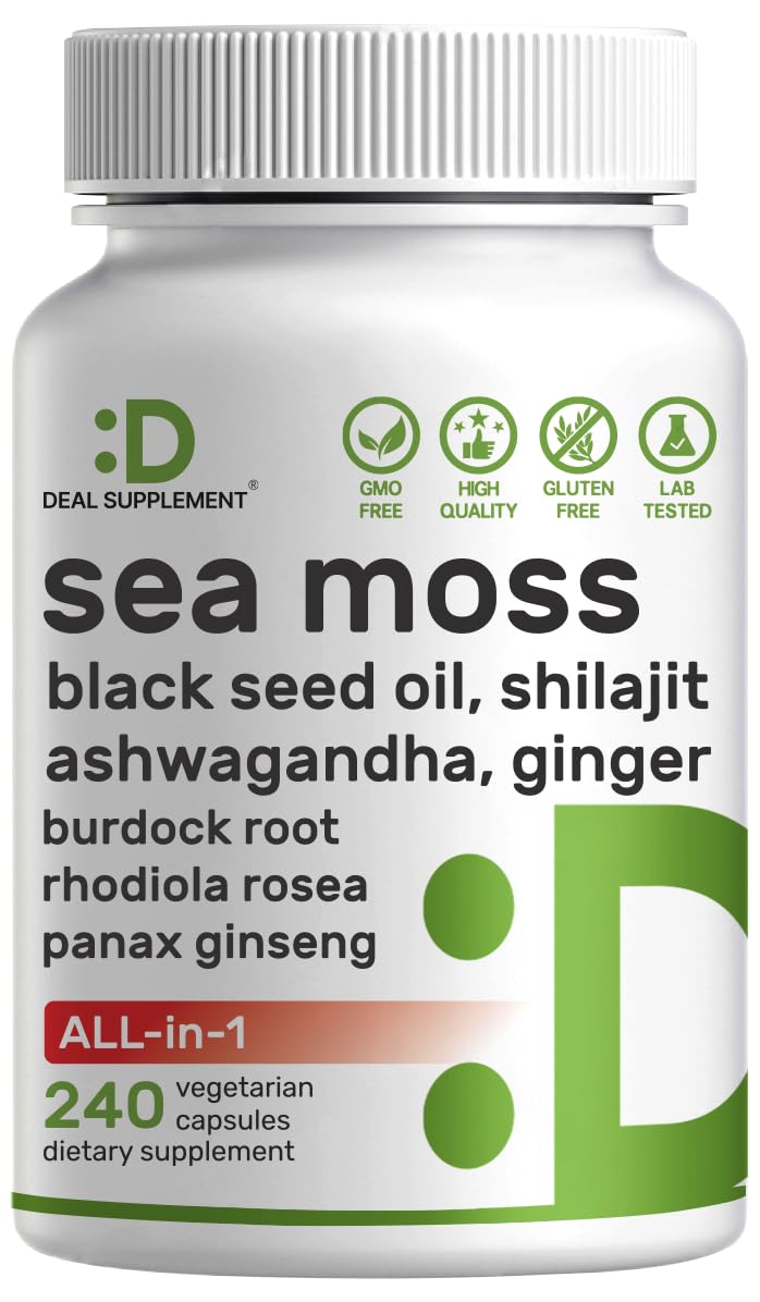 DEAL SUPPLEMENT Irish Sea Moss 240 Veggie Capsules – 14 Superfood Complex with Black Seed Oil, Ashwagandha, & Ginger DEAL SUPPLEMENT uk supplements