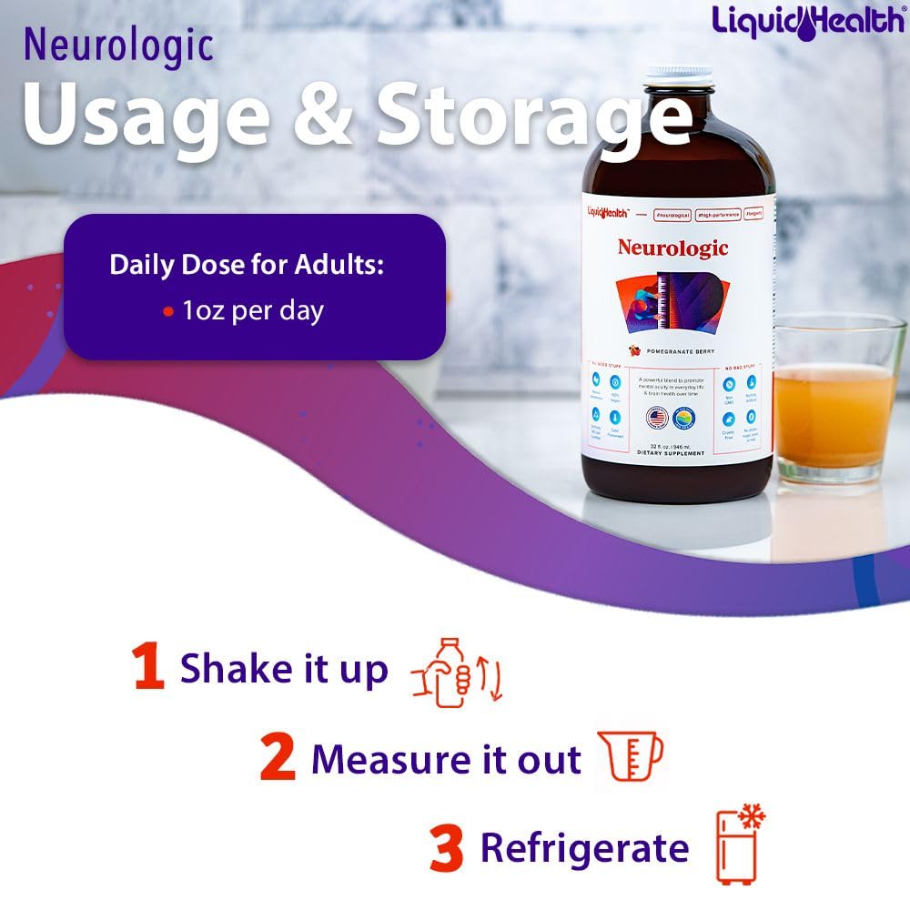 LIQUIDHEALTH Neurologic Focus Supplement - Brain Booster Nootropic Supplement for Cognitive Function, Memory & Focus with Ginkgo Biloba, Choline, L-Theanine & Phosphatidylserine - USA Made (2 Pack) LIQUIDHEALTH uk supplements