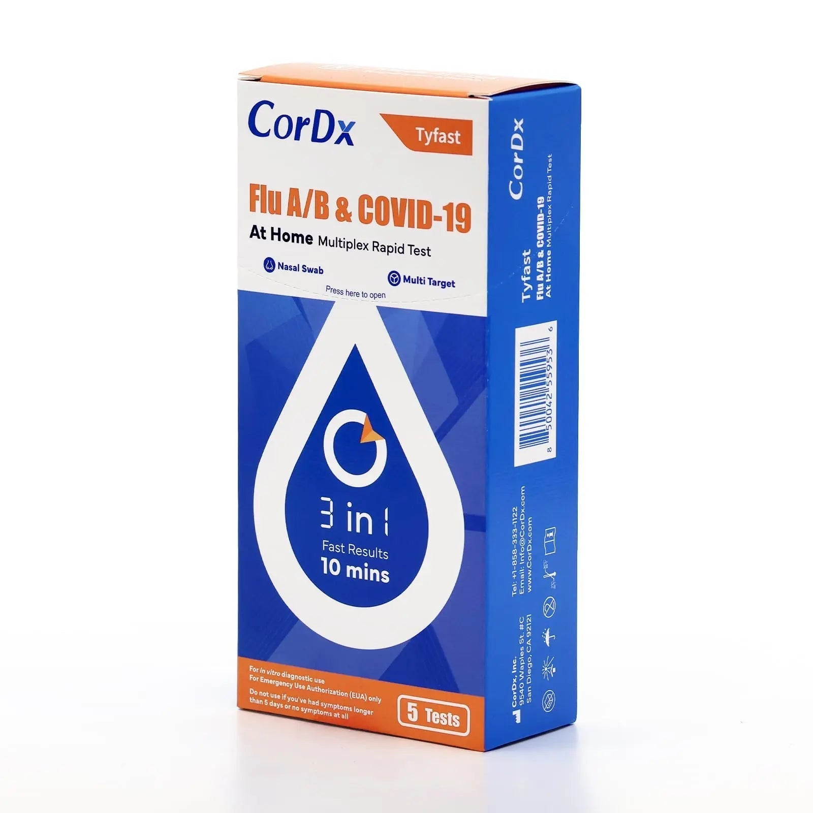 CorDx TyFast at Home Flu A/B & COVID-19 Multiplex Rapid Test Kit, Easy, Accurate, Fast Results in 10 Minutes, 3 in 1 Combo Kit, 5 Tests CorDx uk supplements