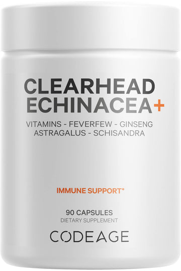 Codeage Clearhead Echinacea+ Supplement - Echinacea, Schisandra, Feverfew, Coptis, American Ginseng, Astragalus, Garlic, Probiotics, Vitamins C & D3, Zinc, Selenium - Clear Head Vitamin - 90 Capsules Codeage uk supplements