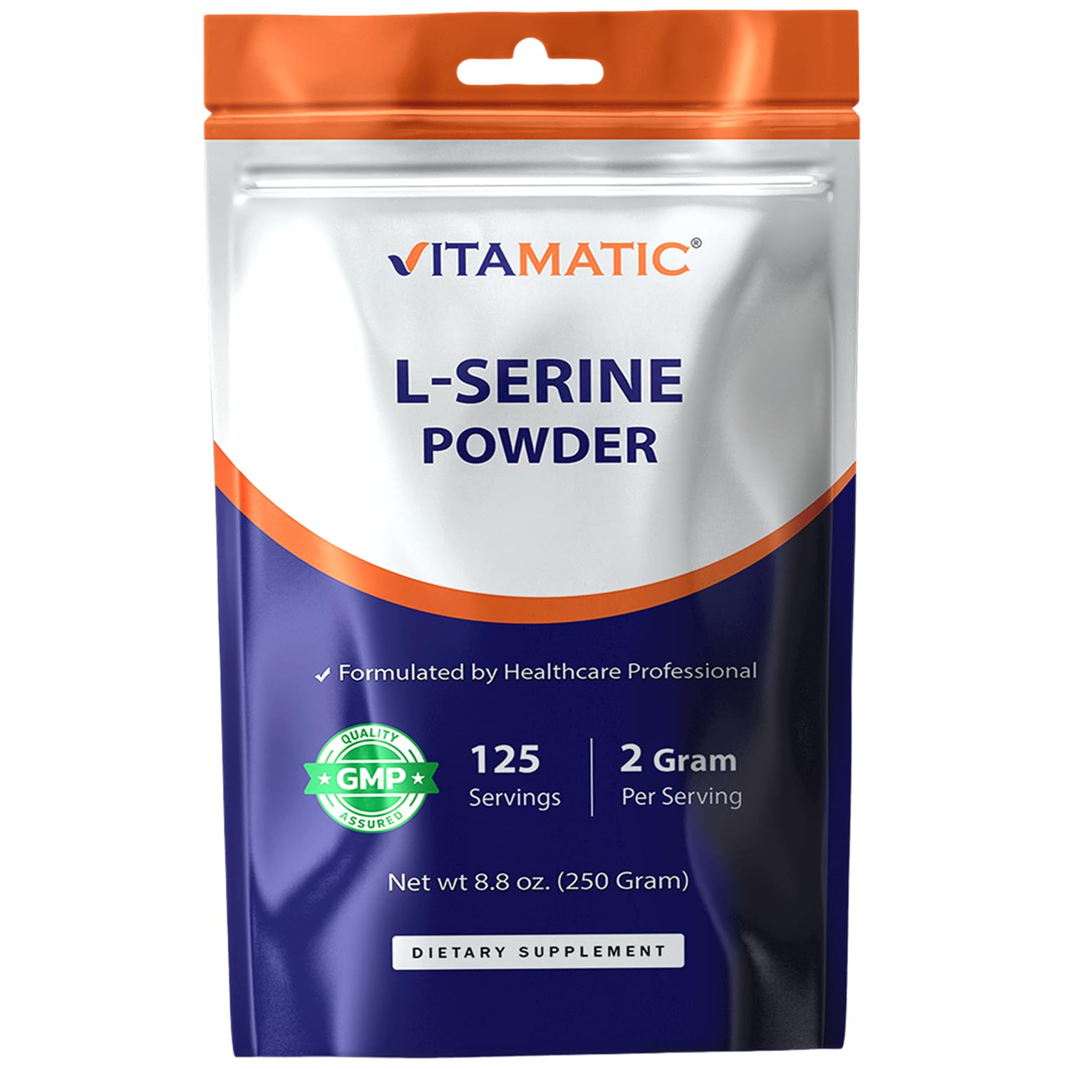 Vitamatic L-Serine Pure Powder 250 Gram | 2000 mg per Serving | 125 Servings | Unflavored | No Additives | Free of Soy, Eggs, Fish & Artificial Ingredients Vitamatic uk supplements
