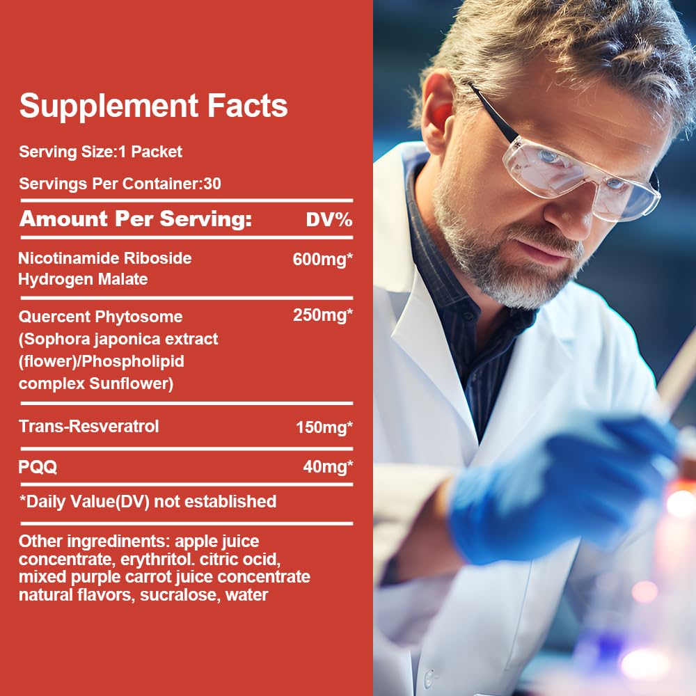 Royalee NAD Supplement 1200mg Synergistic Blend with Nicotinamide Riboside, PQQ & Resveratrol - Premium Anti-Aging Supplement for Cellular Energy, Mental Clarity and Longevity (30 Packets)1 Royalee uk supplements