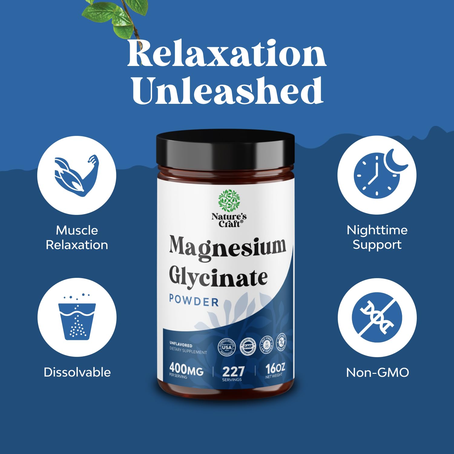 Potent Magnesium Glycinate Powder 400mg - Calm Magnesium Powder Bulk for Muscle Relax, Calm & Sleep Support for Adults - Glycinate Mag Soothe Vegan & Non-GMO Supplement - 1 Pack Natures Craft uk supplements