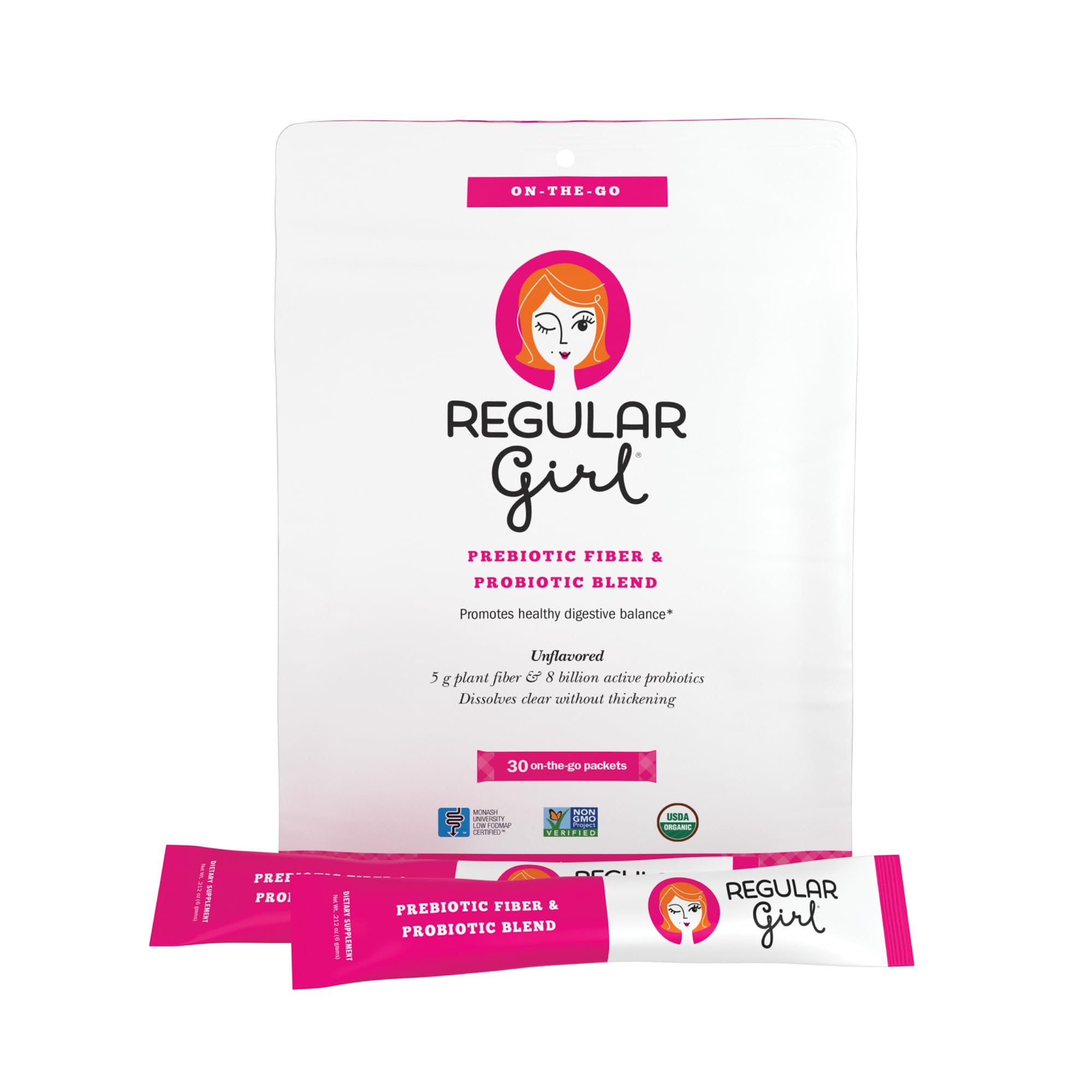 Regular Girl Organic Powder, Prebiotic Fiber Supplement and Probiotics for Women, Low FODMAP, 30 On-The-Go Packets, Unflavored, 30 Serving Packets Regular Girl uk supplements
