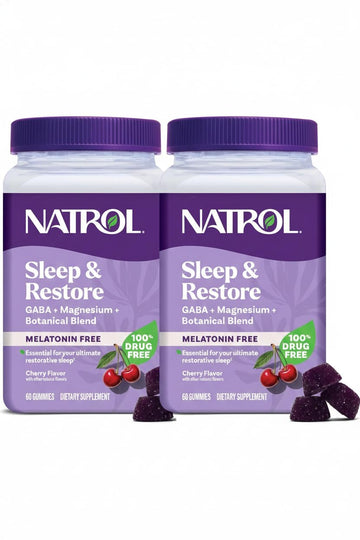 Natrol Sleep & Restore Magnesium Glycinate Blend Gummies, Magnesium for Sleep Aids for Adults, Melatonin-Free, Cherry Flavored, 30 Day Supply, 60 Gummies (Pack of 2) Natrol uk supplements