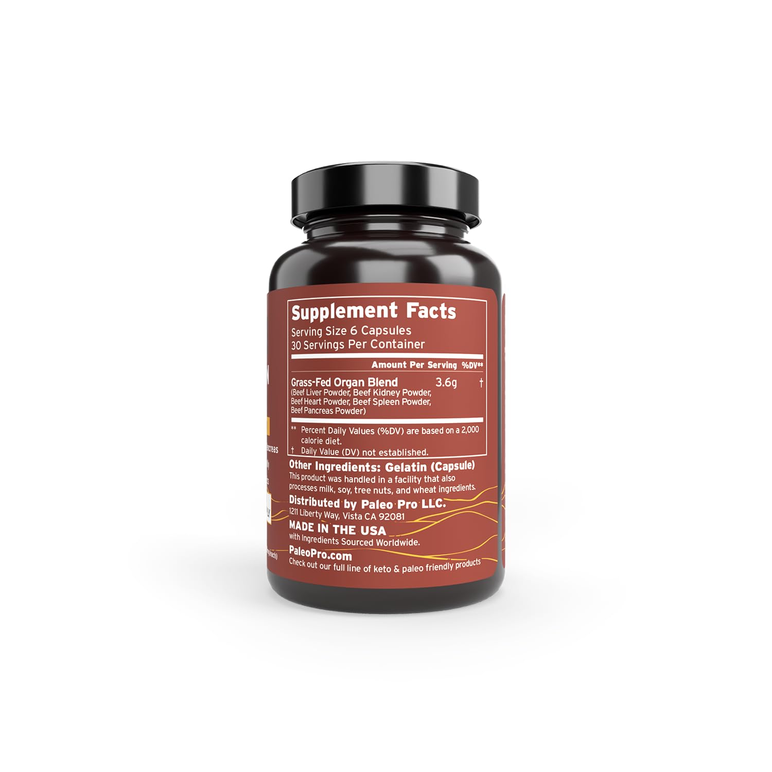 Paleo Pro O.G. Blend Premium Beef Organs Capsules, Kidney, Heart, Liver, Spleen and Pancreas from Grass Fed & Pastured Cows, Dietary Supplement, No GMO, 180 Capsules (Beef Organ Complex) Paleo Pro uk supplements