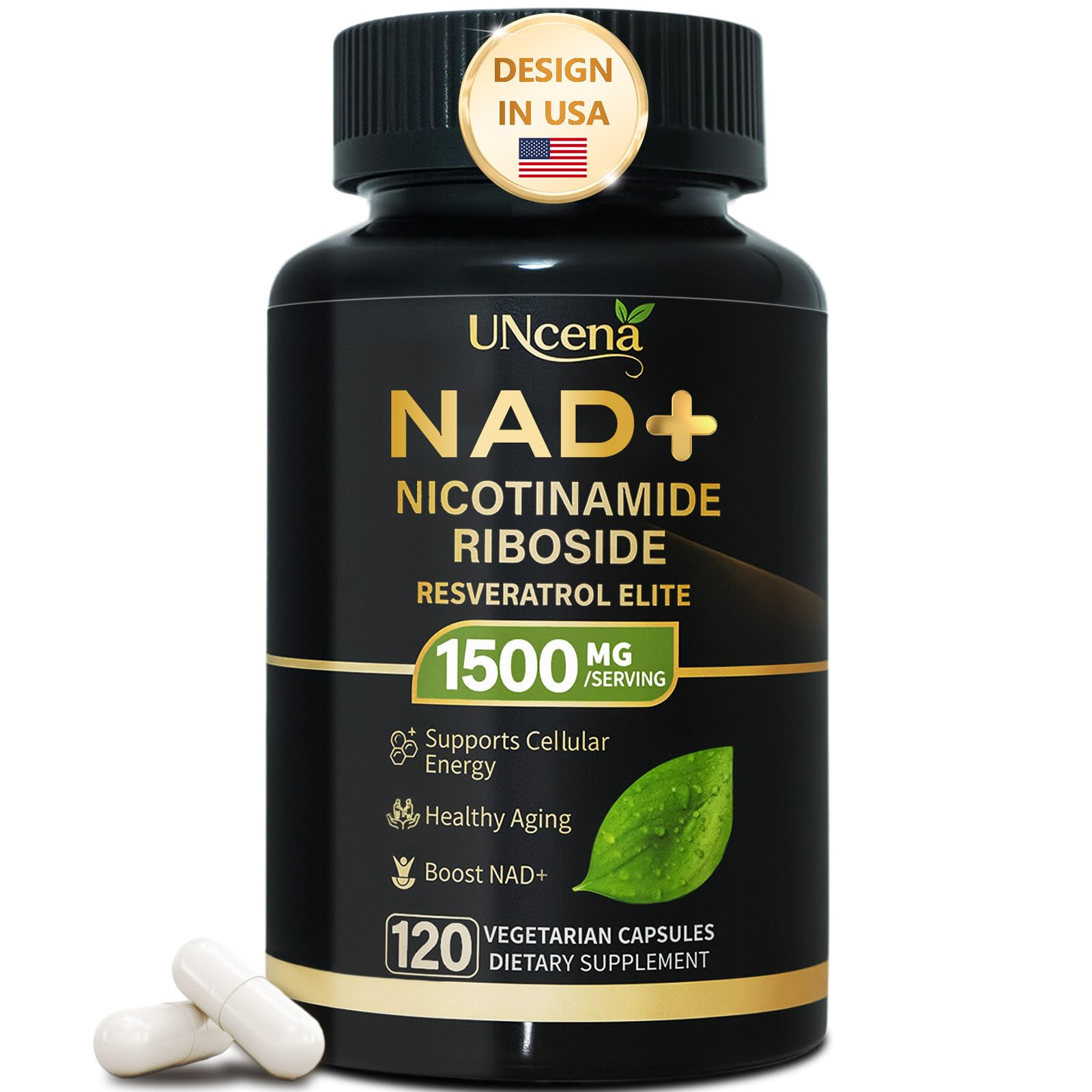 UNcena NAD Supplement 1500mg - Liposomal NAD+ Nicotinamide Riboside with Resveratrol, NAD Plus Boosting - Support Cellular Health, Stamina & Healthy Aging for Women & Men- 120 Capsules UNcena uk supplements