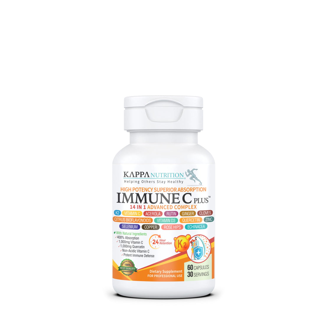 Quercetin 1,000mg, Vitamin C 1,000mg, Zinc 50mg, Vitamin D3 5,000iu, Selenium, Copper, Acerola, Ginger, Rutin, Bitter Orange, Rose Hips, Echinacea, Immune C Plus, 14 in 1 Immune C Plus (60 Count) KAPPA NUTRITION uk supplements