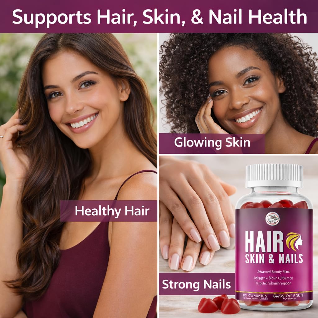 Grab The Gold Hair Skin & Nails Vitamins for Women | Gummies with 6000mcg Biotin & Collagen | 10 Essential Vitamin & Minerals | Gluten-Free, Non-GMO, Passion Fruit Flavor | 1 Month Supply, Made in USA Grab The Gold uk supplements