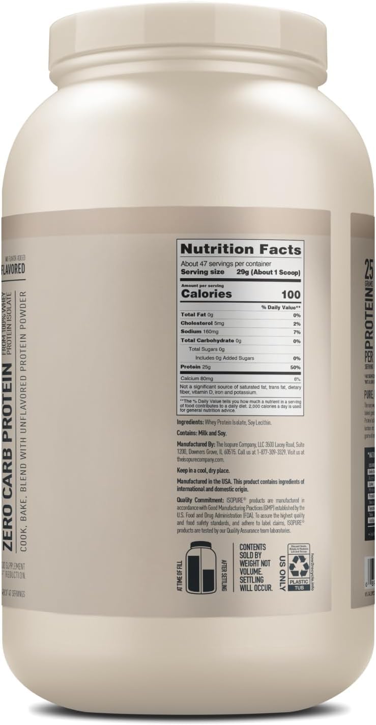 Isopure Unflavored Protein, 25g Whey Isolate, Zero Carb & Keto Friendly, 47 Servings Isopure uk supplements