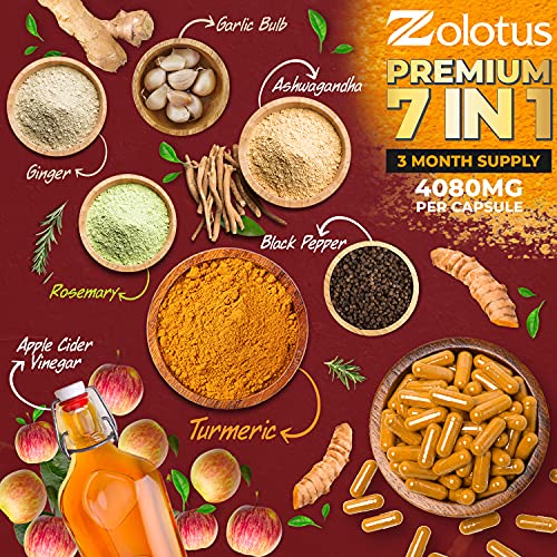 7 in 1 Turmeric Curcumin + Apple Cider Vinegar Capsules, Equivalent to 4080mg Zolotus uk supplements