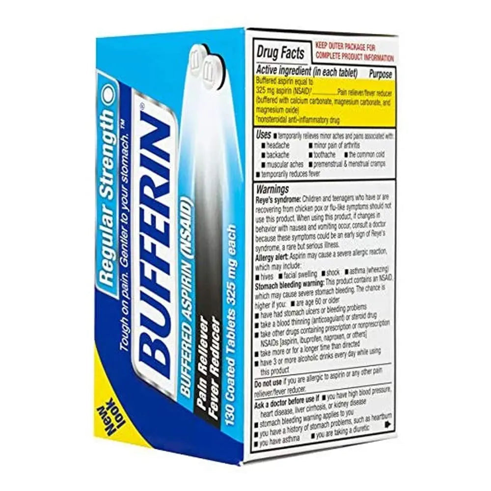 Bufferin Buffered Aspirin (NSAID) Coated Tablets Pain Reliever/Fever Reducer 130 ea (Pack of 3) Bufferin uk supplements