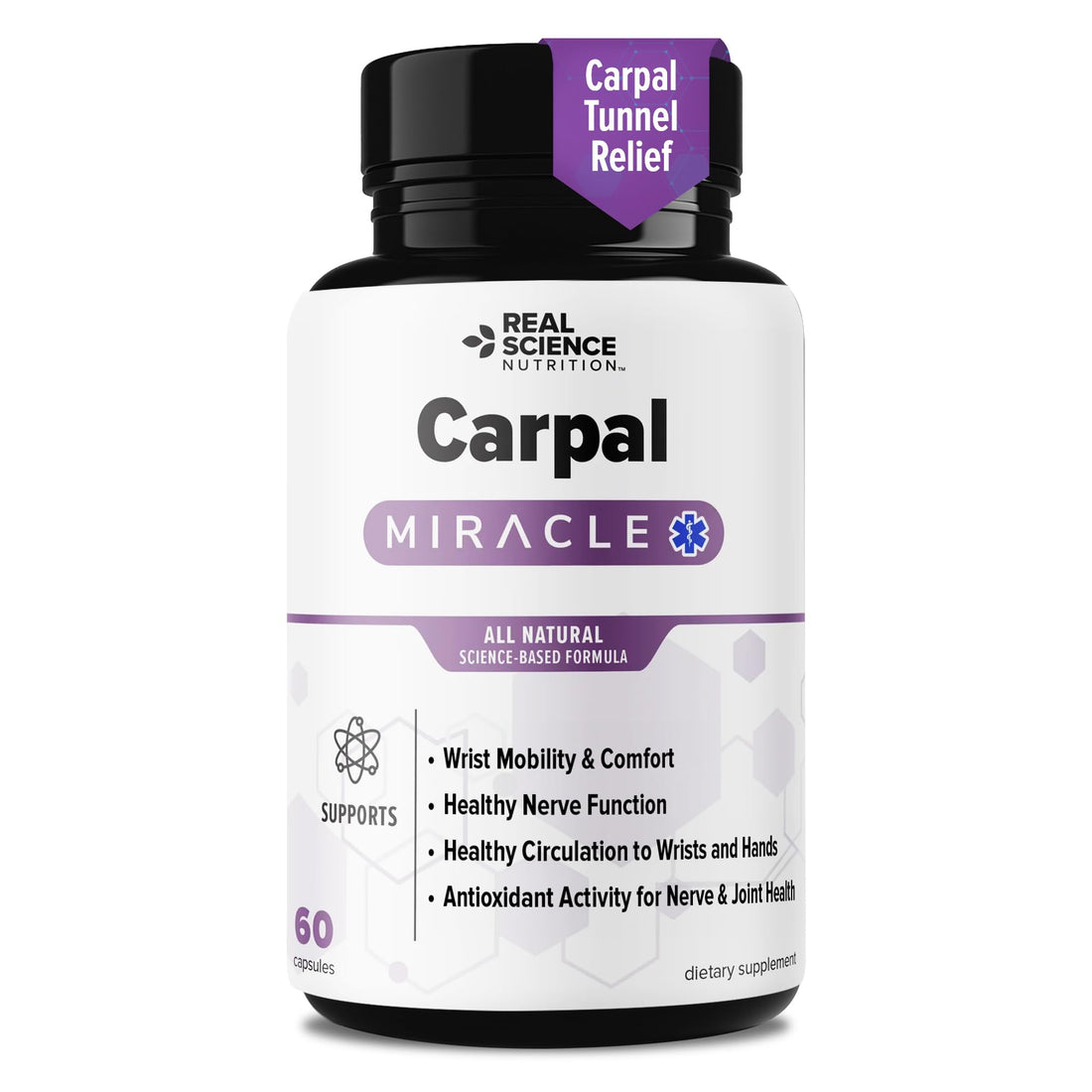 Real Science Carpal Miracle – All Natural Carpal Tunnel Relief & Wrist Support Supplement with Vitamins B6, B12, C, D, K + GABA – Hand & Nerve Comfort – Made in USA, 60 Caps Real Science Nutrition uk supplements