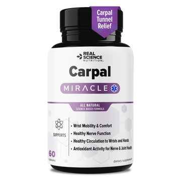 Real Science Carpal Miracle – All Natural Carpal Tunnel Relief & Wrist Support Supplement with Vitamins B6, B12, C, D, K + GABA – Hand & Nerve Comfort – Made in USA, 60 Caps Real Science Nutrition uk supplements