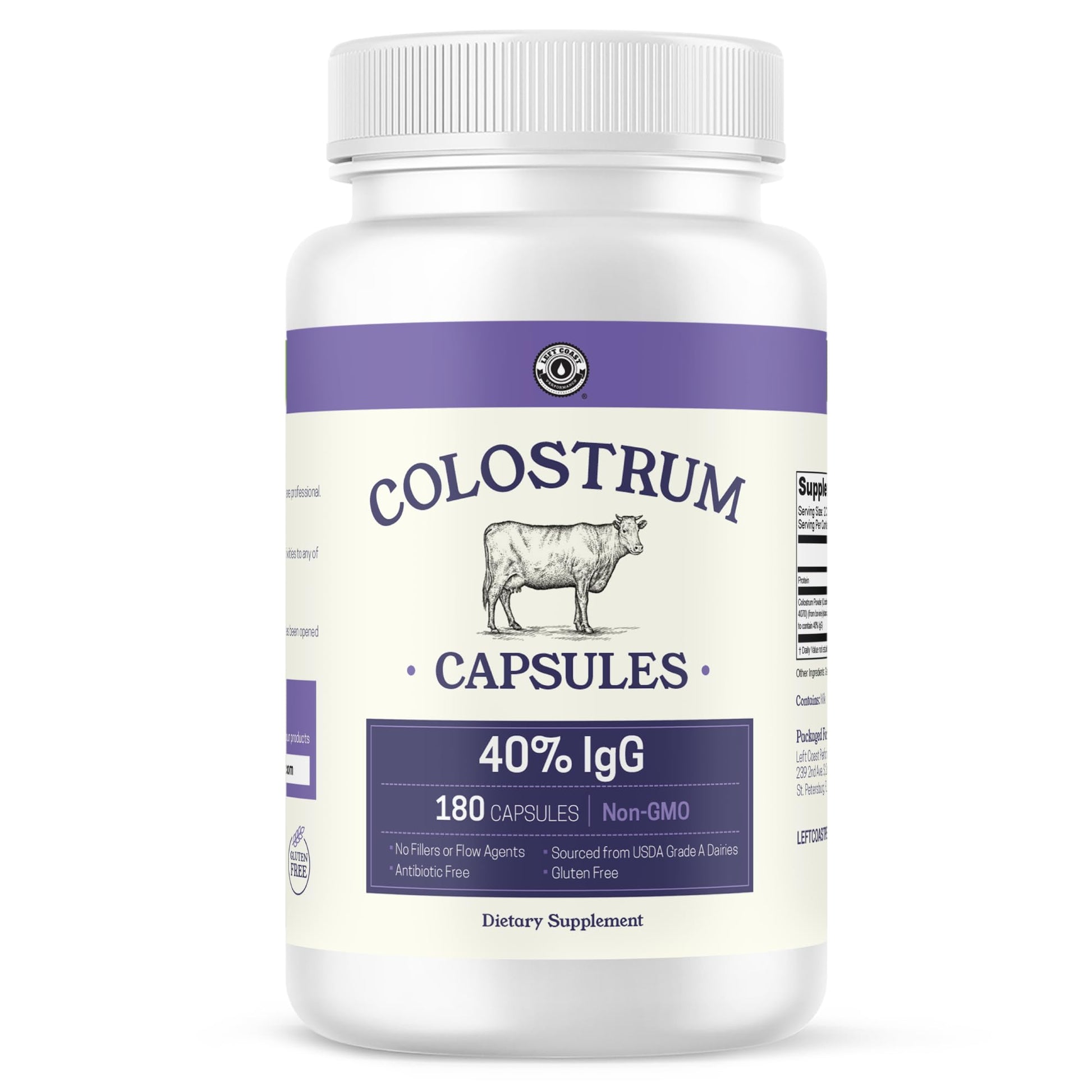 180ct Colostrum Capsules 40% IgG - USA Sourced Bovine Colostrum Powder Left Coast Performance uk supplements