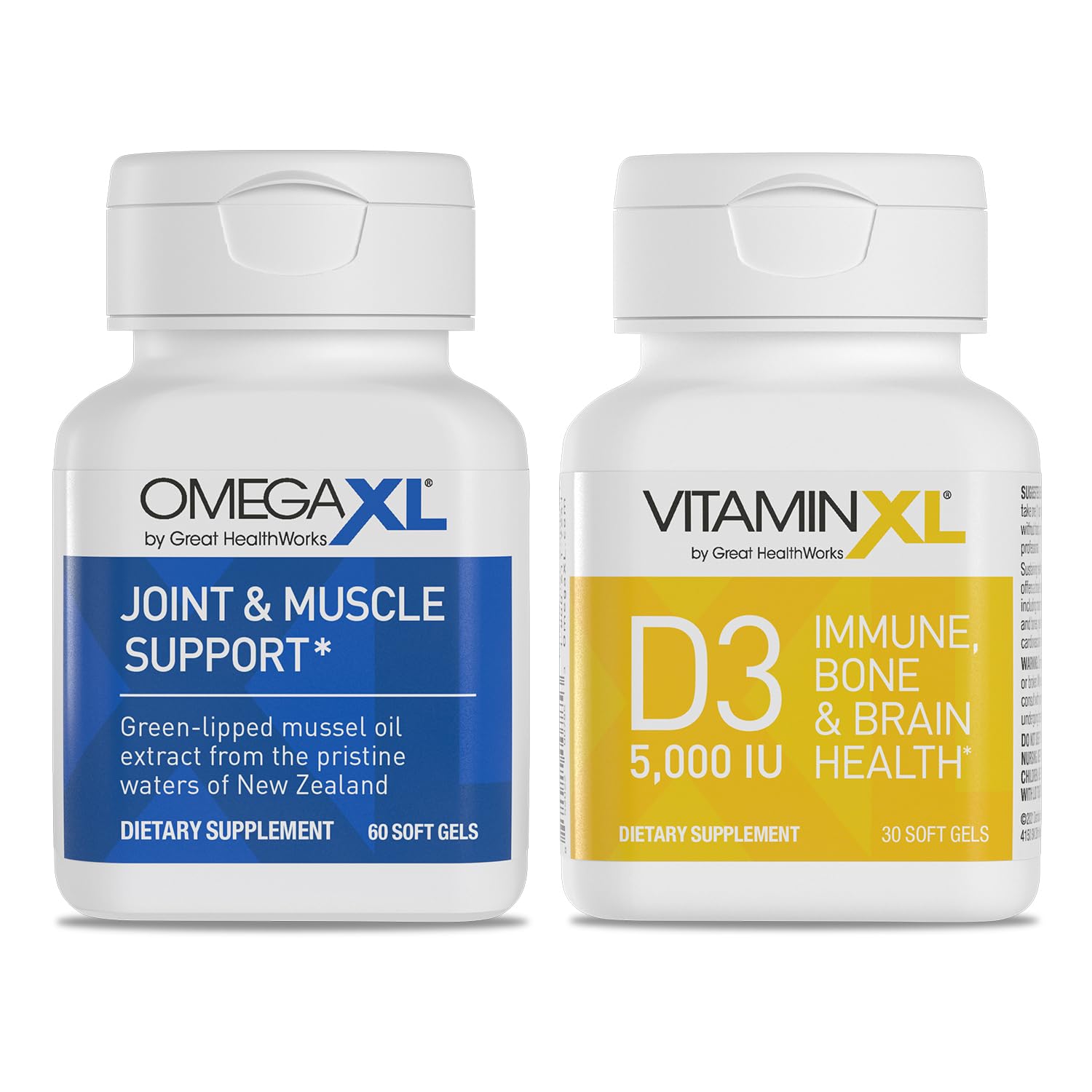 OmegaXL Joint Support Supplement - 60 Softgels & VitaminXL D3 High Potency Daily Vitamin D 5000 IU 125mcg Immune Support Supplement (30 Softgels) - 2 Pack OmegaXL uk supplements