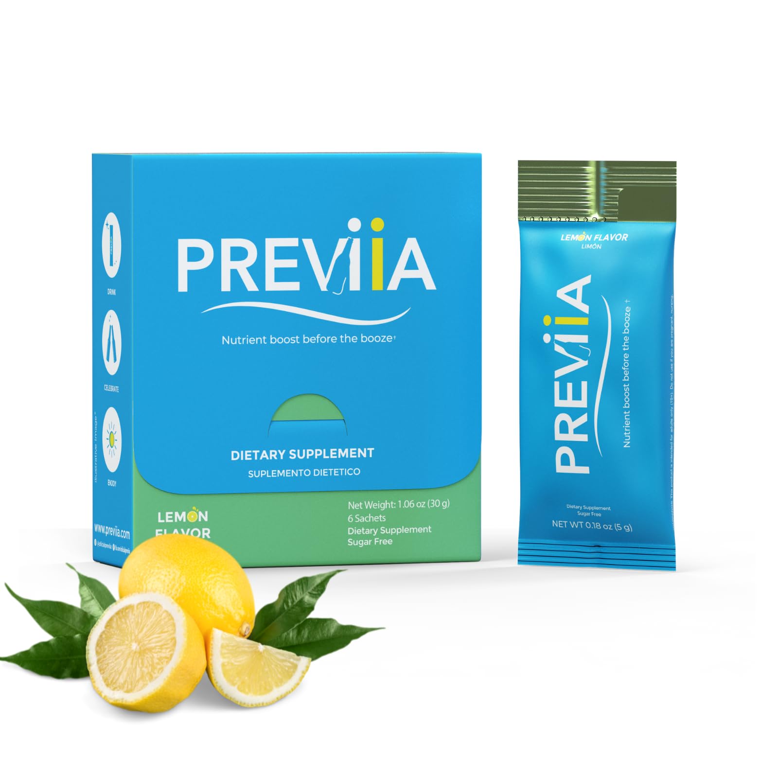 Previia – Pre-Drink Supplement | Nutrients Before Social Drinking | Cysteine, Choline, B-Complex, Magnesium, VIT C | Lemon Flavor | Soluble Drink | 6 Doses | Feel Better After Drinking Previia uk supplements