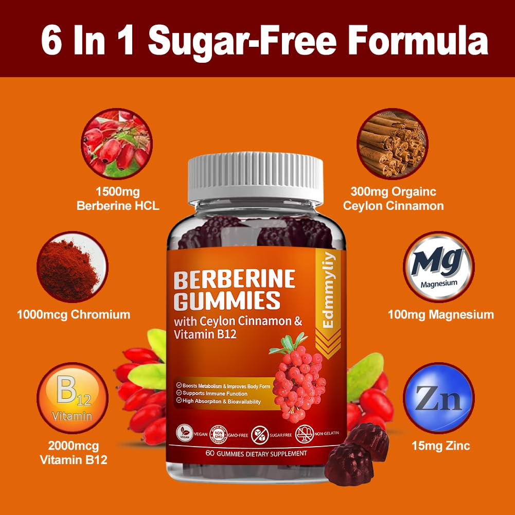 Berberine Gummies 1600mg with Ceylon Cinnamon Sugar Free High Potency Berberine Edmmyliy uk supplements