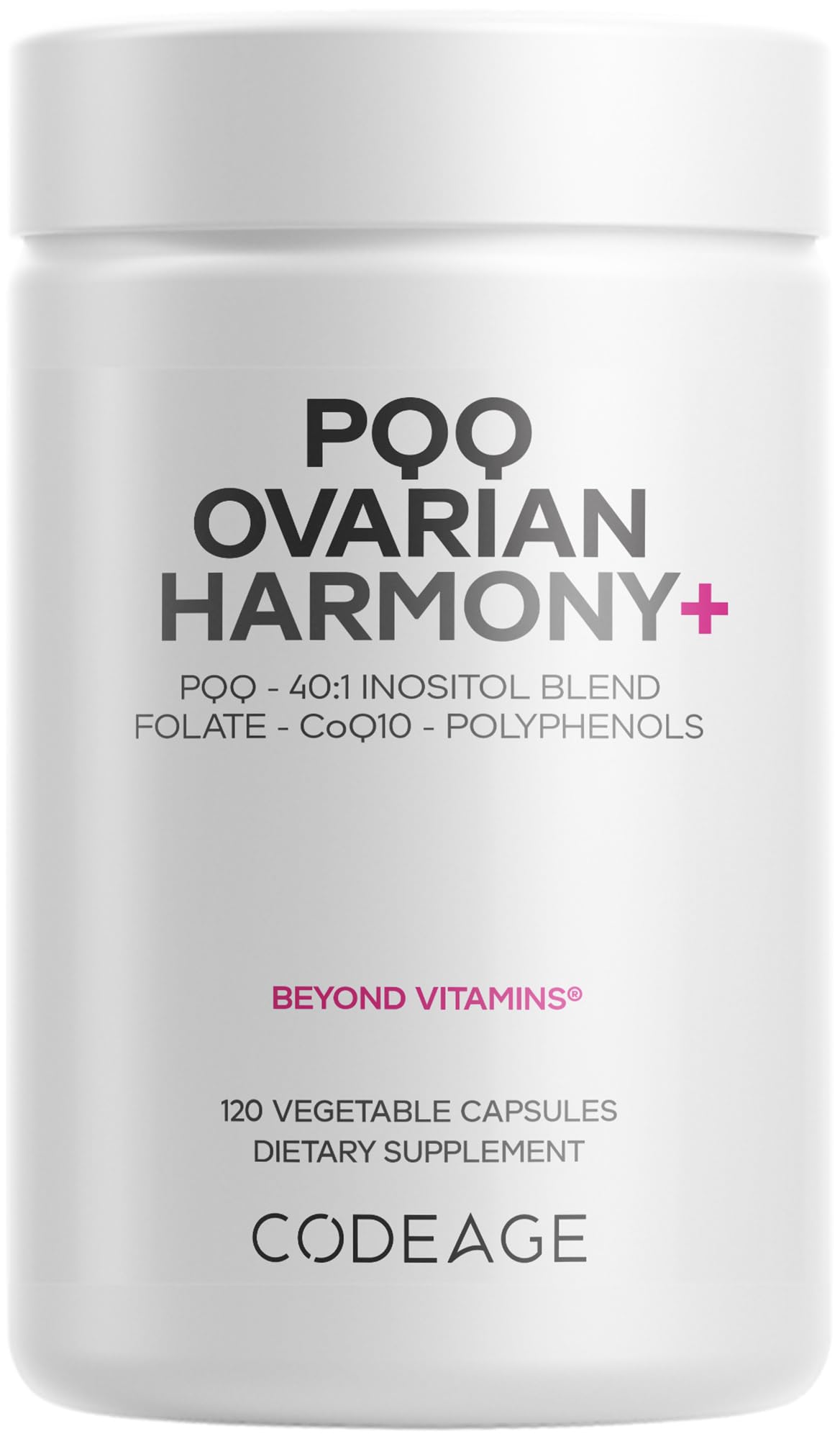 Codeage PQQ Ovarian Harmony+ Supplement - PQQ (Pyrroloquinoline Quinone), Myo-Inositol & D-Chiro-Inositol 40:1 Blend, Folate 5-MTHF, CoQ10, Wild Blueberry - Liposomal Delivery - Non-GMO - 120 Capsules Codeage uk supplements