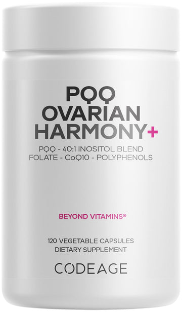 Codeage PQQ Ovarian Harmony+ Supplement - PQQ (Pyrroloquinoline Quinone), Myo-Inositol & D-Chiro-Inositol 40:1 Blend, Folate 5-MTHF, CoQ10, Wild Blueberry - Liposomal Delivery - Non-GMO - 120 Capsules Codeage uk supplements